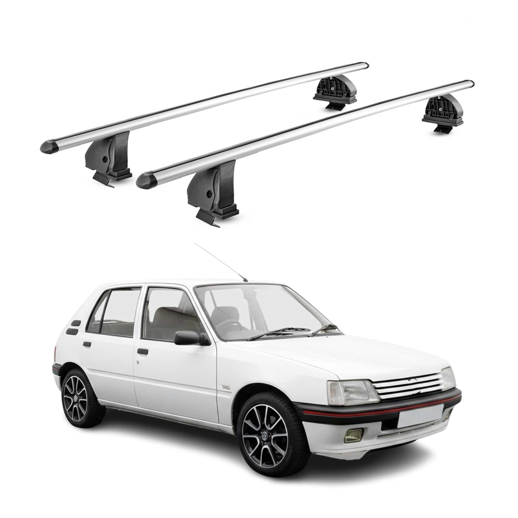 Omac Aluminium Dachträger Querträger Für Peugeot 205 1983-1998 5tür – Tüv / Din 75302:2019 – Abschließbar – T-nut – Max. 75 Kg – 2 Stangen – Silber