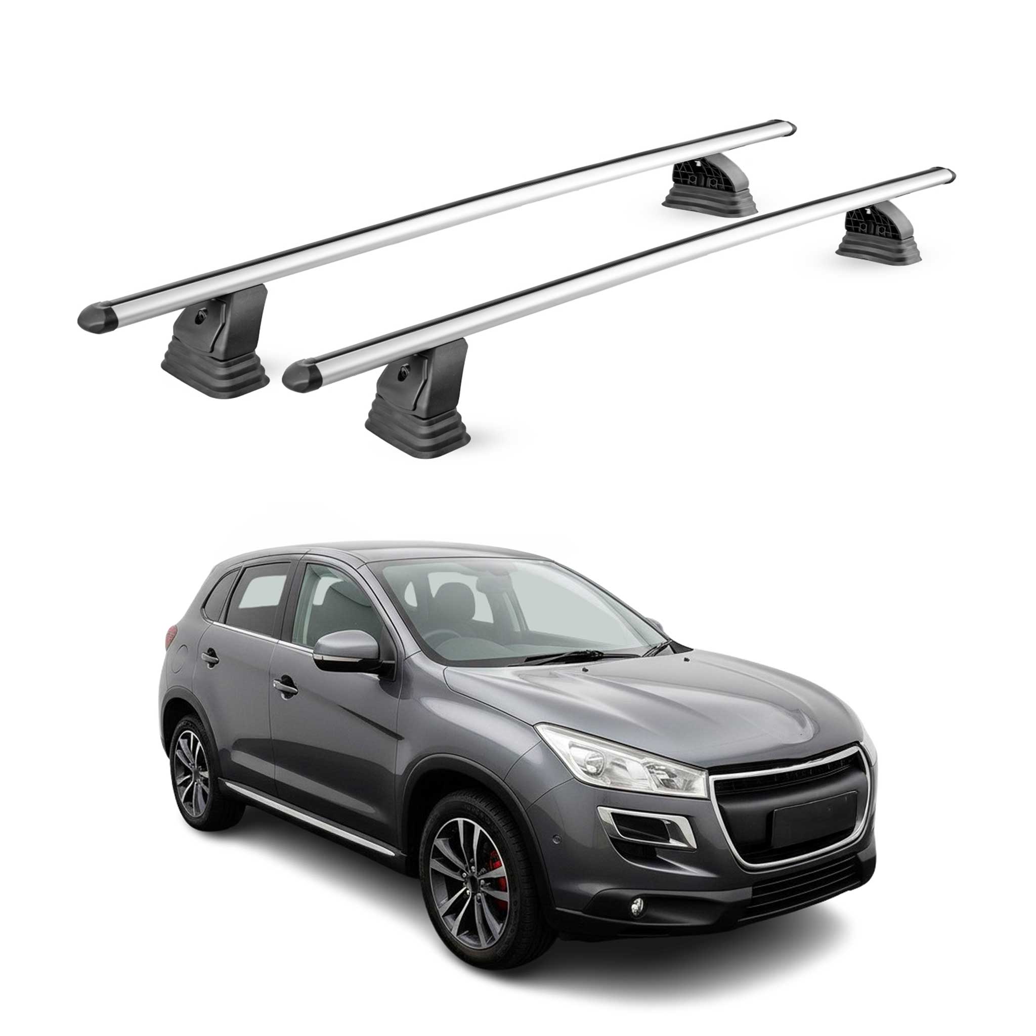 Omac Aluminium Dachträger Querträger Für Peugeot 4008 2012-2017 – Tüv / Din 75302:2019 – Abschließbar – T-nut – Max. 75 Kg – 2 Stangen – Silber