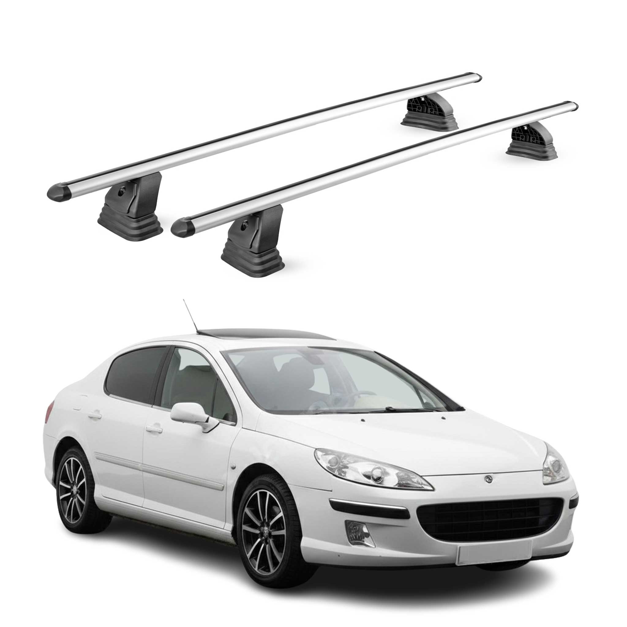 Omac Aluminium Dachträger Querträger Für Peugeot 407 2004-2011 – Tüv / Din 75302:2019 – Abschließbar – T-nut – Max. 75 Kg – 2 Stangen – Silber
