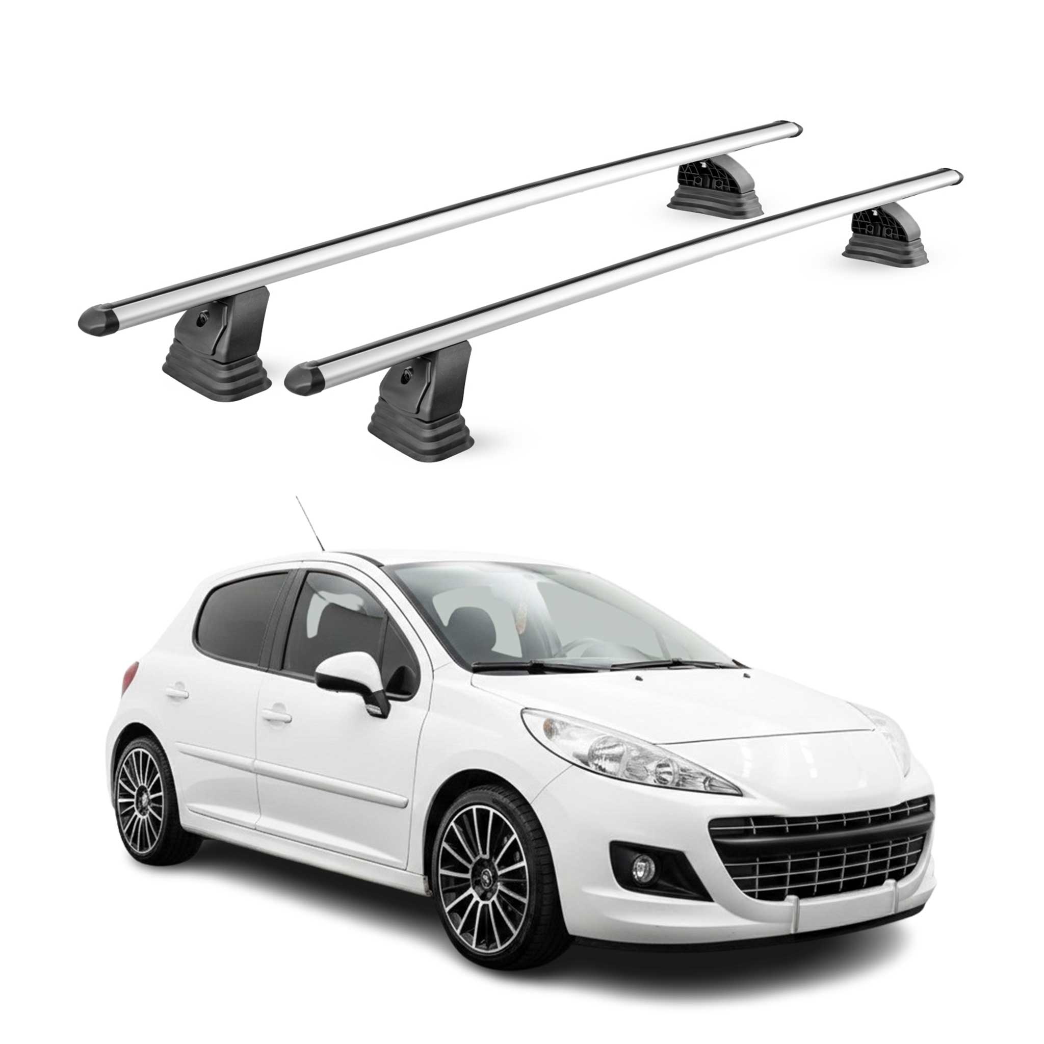 Omac Aluminium Dachträger Querträger Für Peugeot 207 2006-2015 – Tüv / Din 75302:2019 – Abschließbar – T-nut – Max. 75 Kg – 2 Stangen – Silber