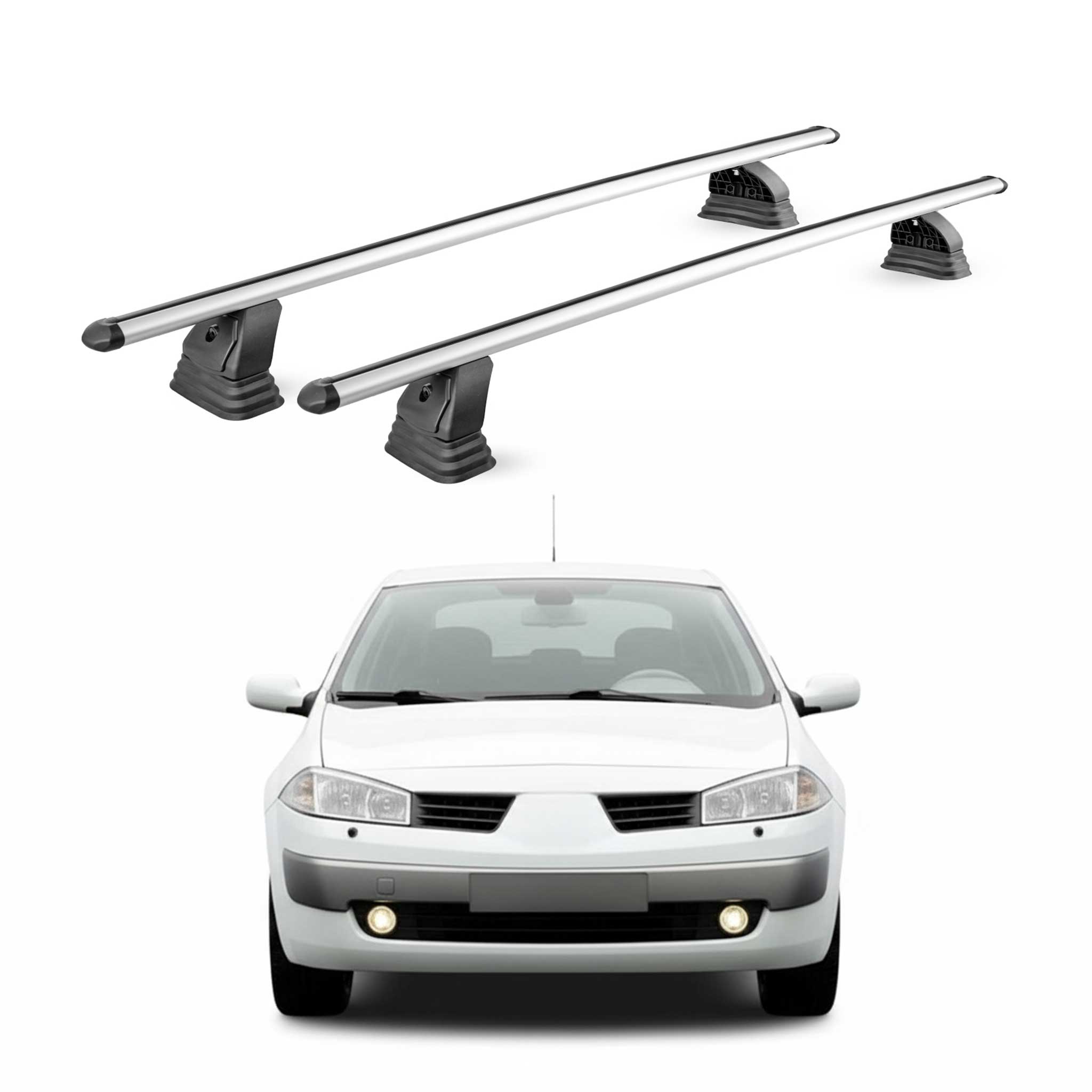Omac Aluminium Dachträger Querträger Für Renault Megane Ii Schrägheck Kombi Limo 2003-2008 – Tüv / Din 75302:2019 – Abschließbar – T-nut – Max. 75 Kg – 2 Stangen – Silber
