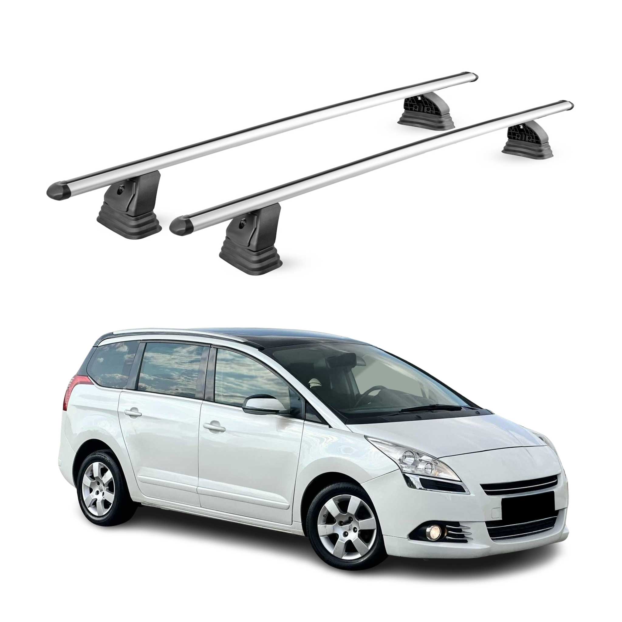Omac Aluminium Dachträger Querträger Für Peugeot 5008 I (ohne Dachreling) 2009-2016 – Tüv / Din 75302:2019 – Abschließbar – T-nut – Max. 75 Kg – 2 Stangen – Silber