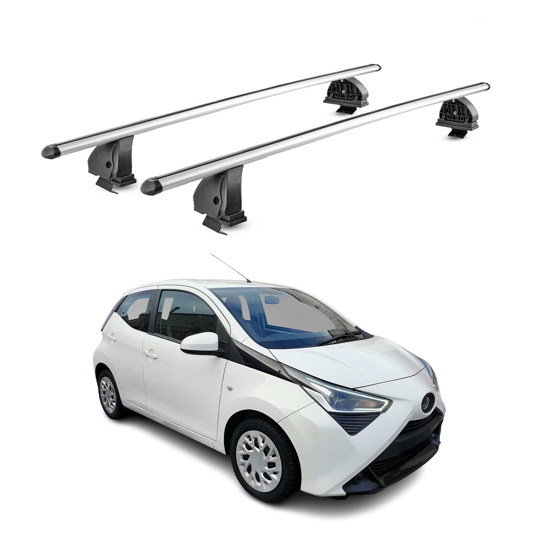 Omac Aluminium Dachträger Querträger Für Toyota Aygo Ii 2014-2022 – Tüv / Din 75302:2019 – Abschließbar – T-nut – Max. 75 Kg – 2 Stangen – Silber