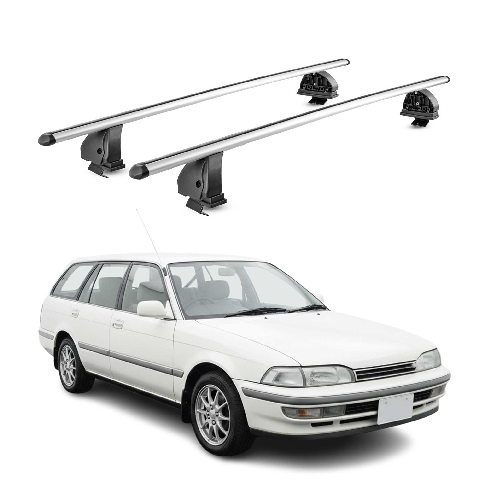 Omac Aluminium Dachträger Querträger Für Toyota Carina T17 Kombi 1988-1992 – Tüv / Din 75302:2019 – Abschließbar – T-nut – Max. 75 Kg – 2 Stangen – Silber