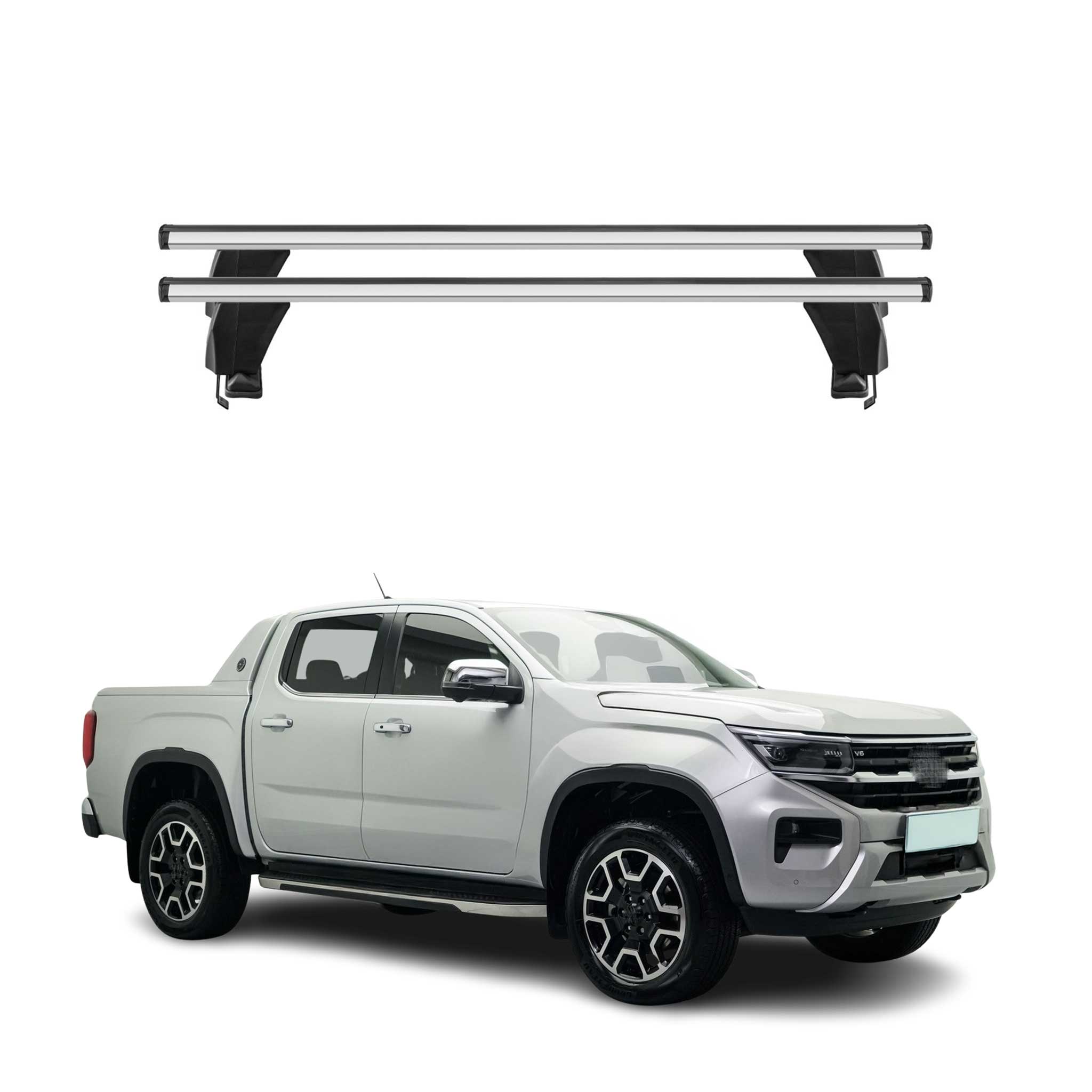Omac Dachträger Querträger Alu Für Vw Amarok Ii 2023-2026 – Abschließbar – T-nut – City-crash-getestet – Max. 50 Kg Silber