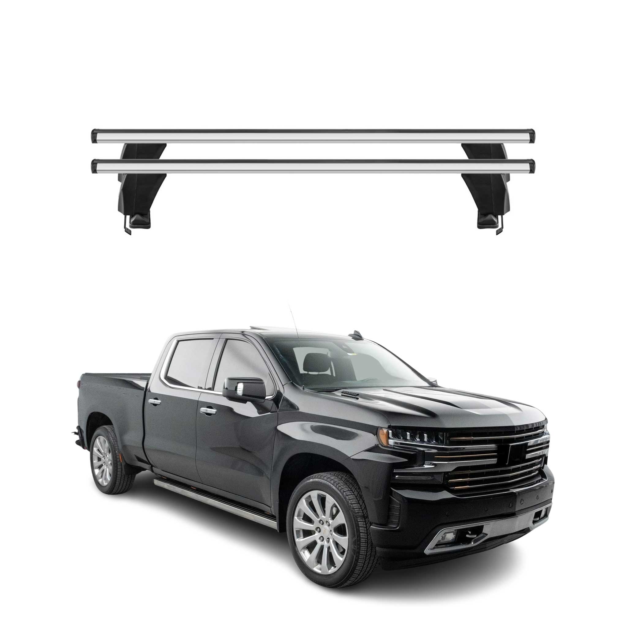Omac Dachträger Querträger Alu Für Chevrolet Silverado Iv 2019-2026 4 Tür – Abschließbar – T-nut – City-crash-getestet – Max. 50 Kg Silber