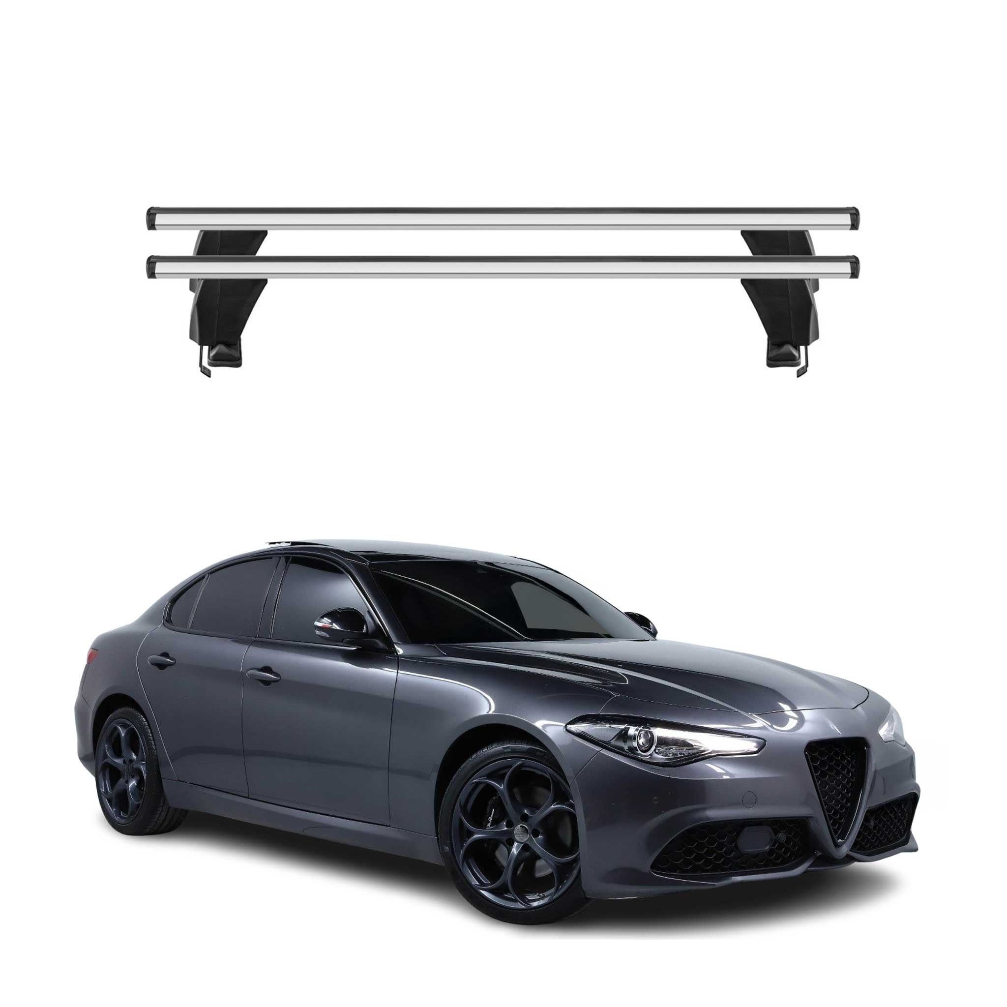 Omac Dachträger Querträger Alu Für Alfa Romeo Giulia 2016-2026 – Abschließbar – T-nut – City-crash-getestet – Max. 50 Kg Silber
