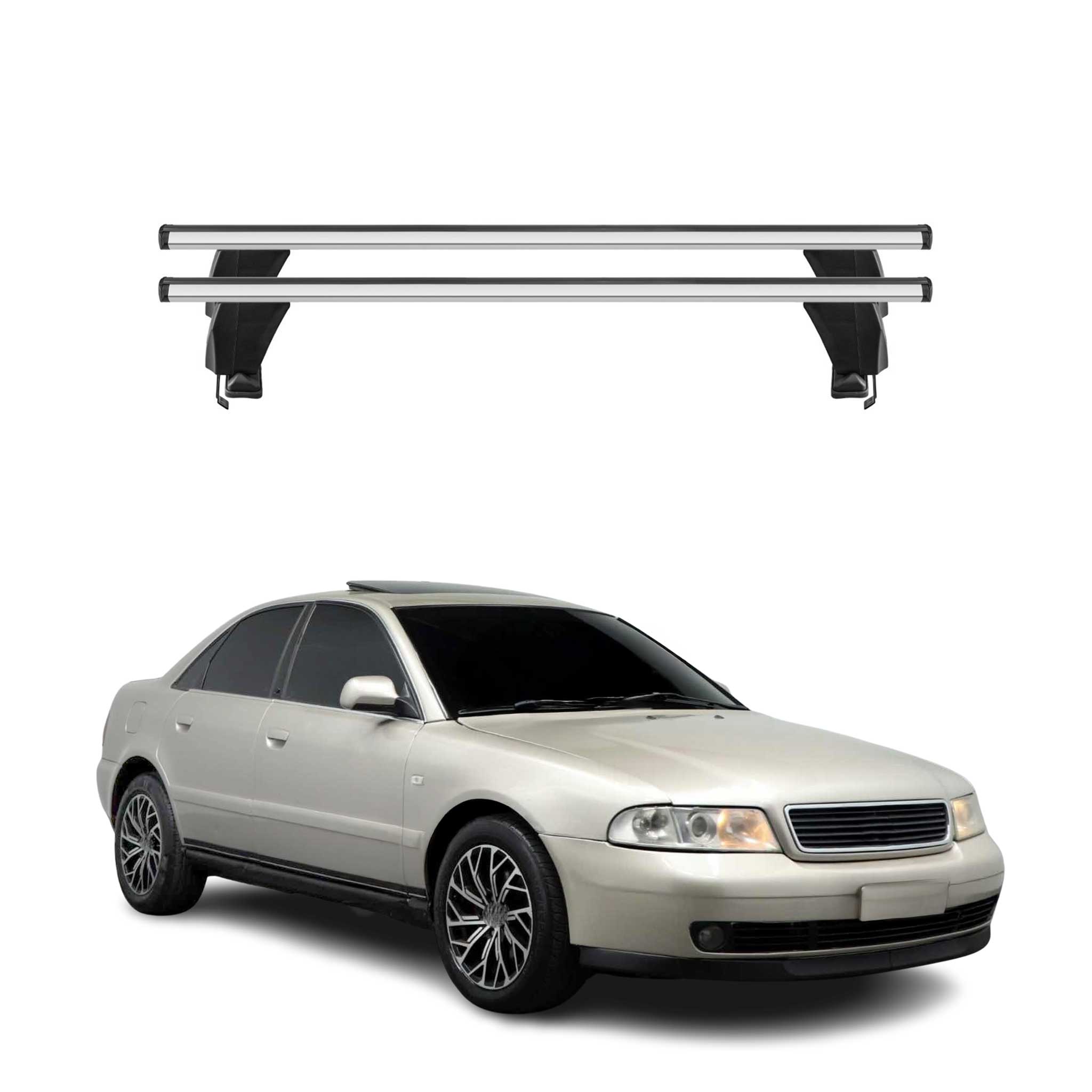 Omac Dachträger Querträger Alu Für Audi A4 B5 Limo 1994-2001 – Abschließbar – T-nut – City-crash-getestet – Max. 50 Kg Silber