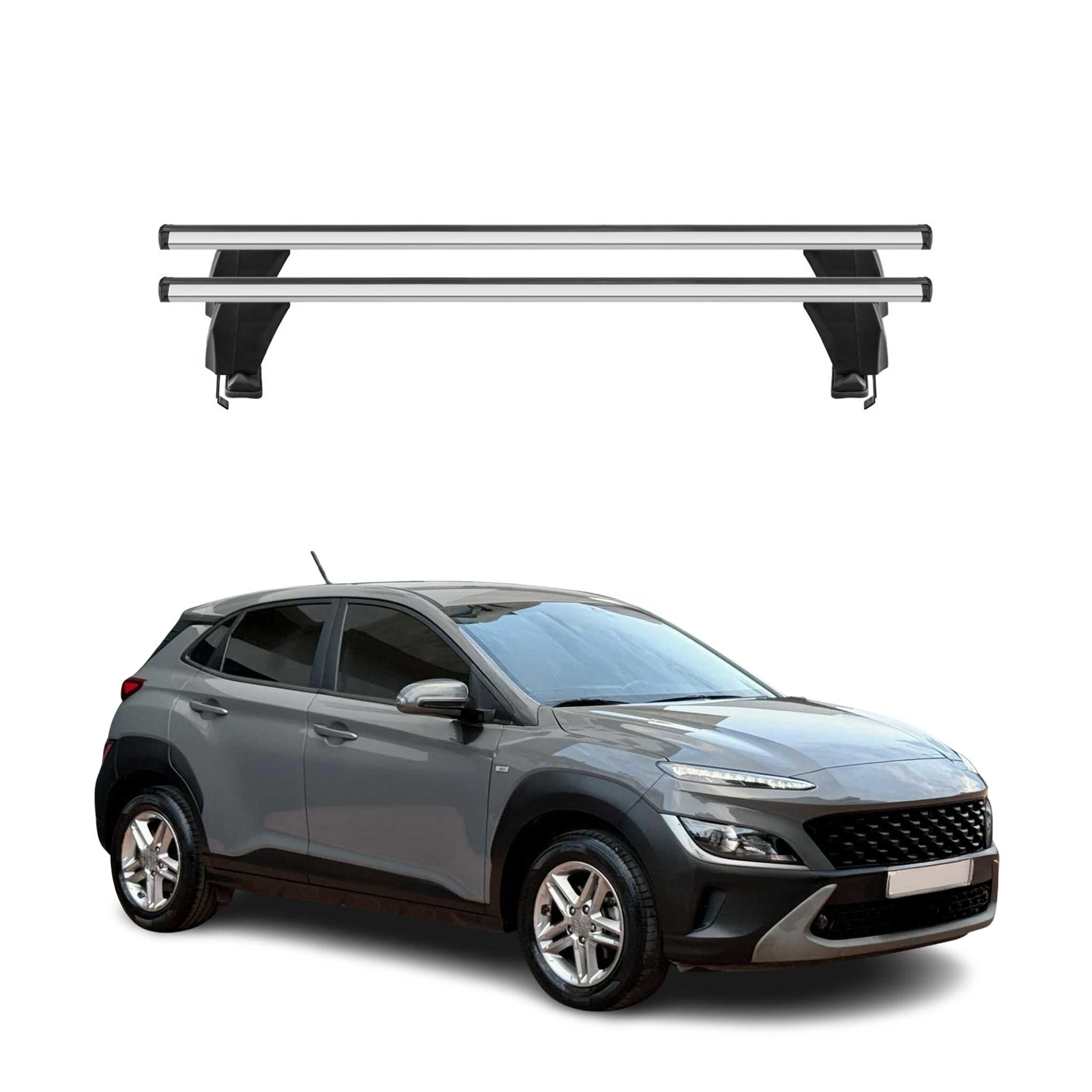 Omac Dachträger Querträger Alu Für Hyundai Kona I 2018-2023 – Abschließbar – T-nut – City-crash-getestet – Max. 50 Kg Silber