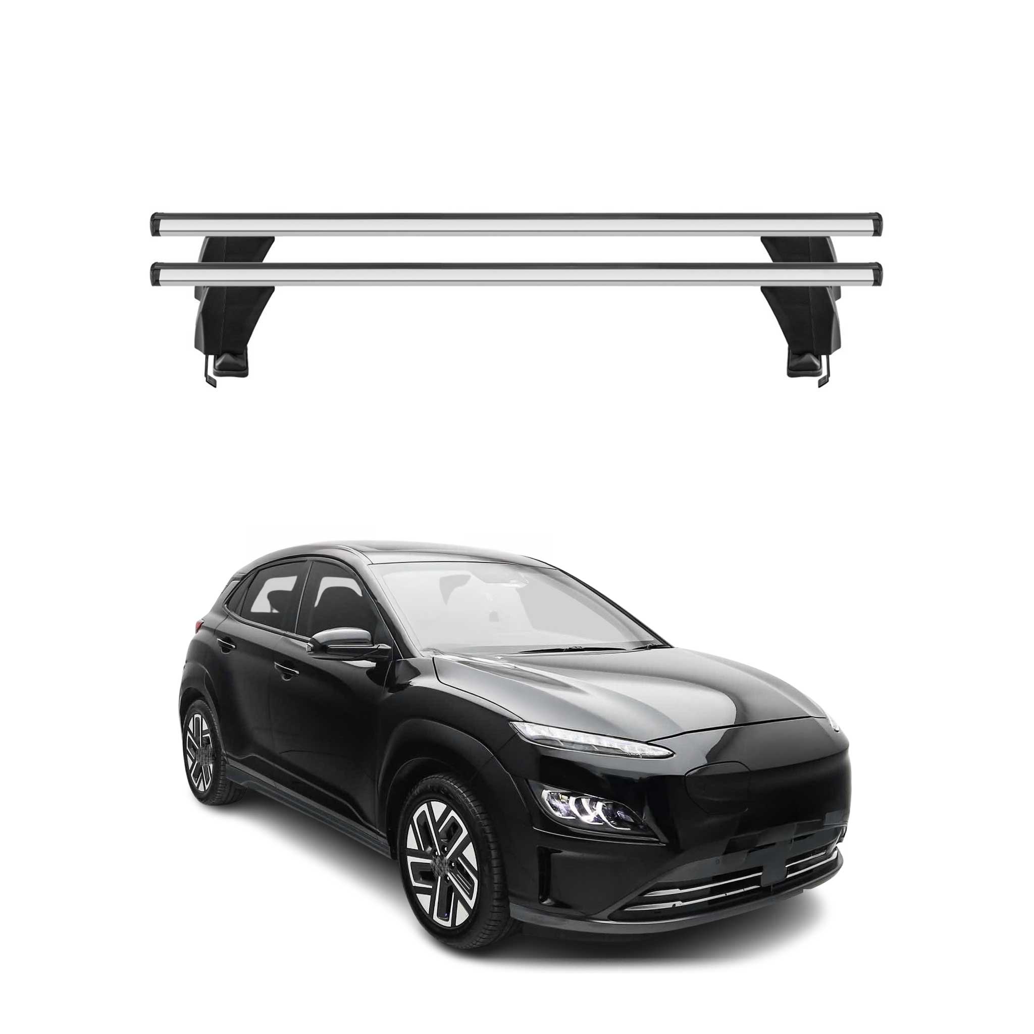 Omac Dachträger Querträger Alu Für Hyundai Kona Electric I 2018-2023 – Abschließbar – T-nut – City-crash-getestet – Max. 50 Kg Silber