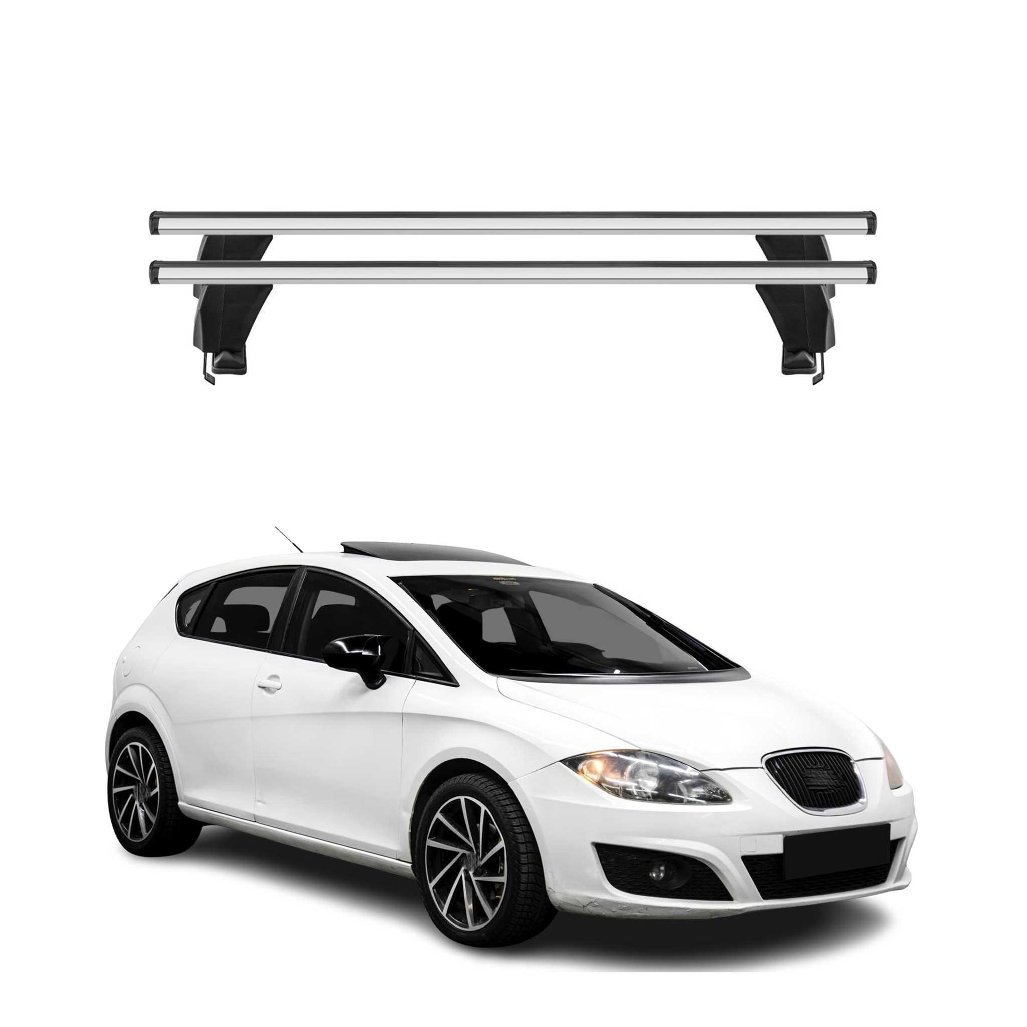 Omac Dachträger Querträger Alu Für Seat Leon Ii 2009-2012 Fl – Abschließbar – T-nut – City-crash-getestet – Max. 50 Kg Silber
