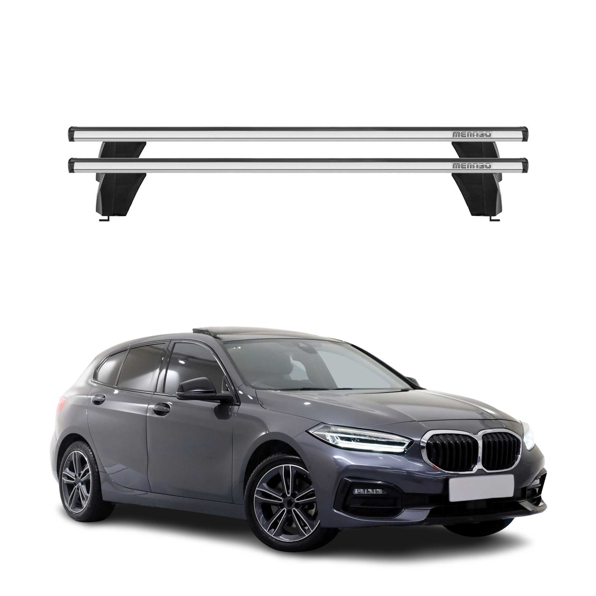 Omac Dachträger Querträger Alu Für Bmw 1er F40 2019-2024 – Abschließbar – T-nut – City-crash-getestet – Max. 75 Kg Silber