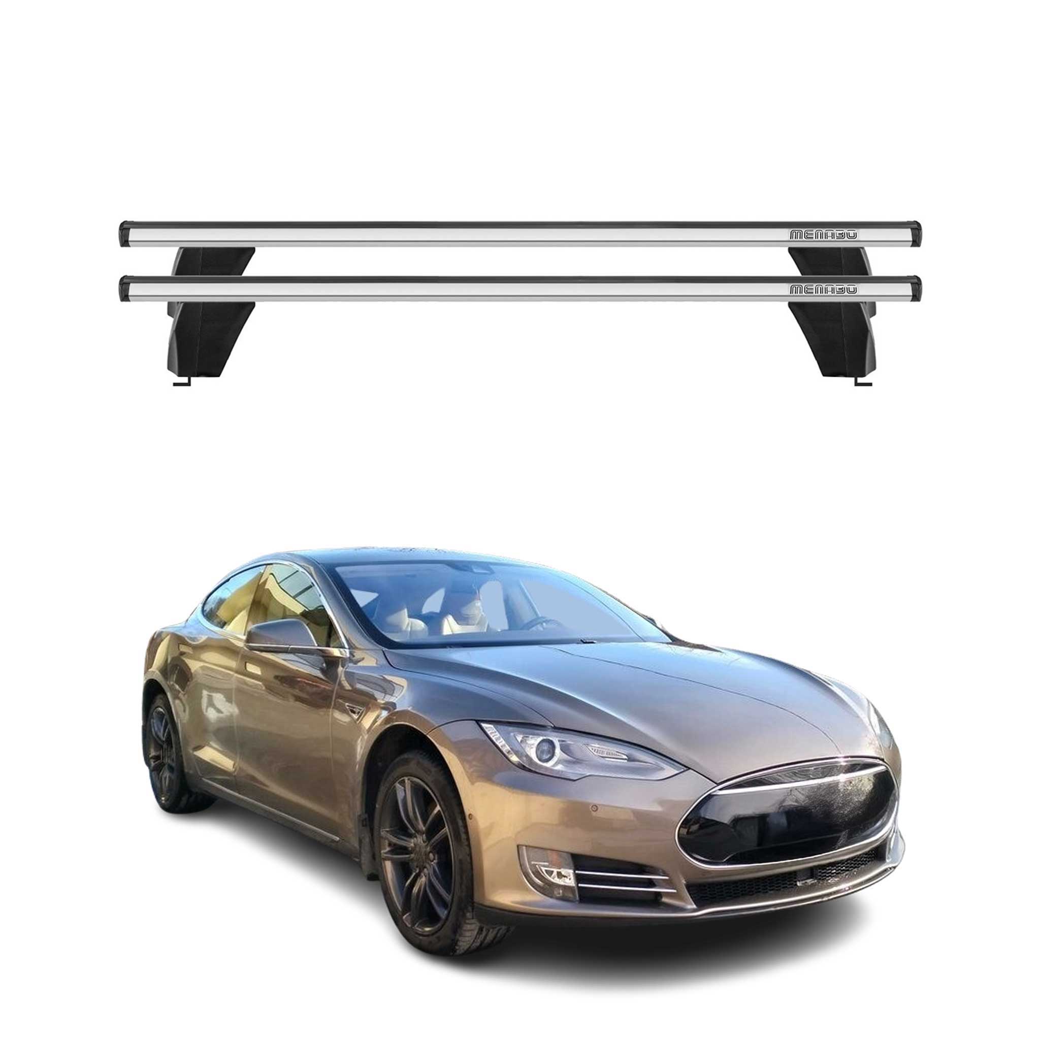 Omac Dachträger Querträger Alu Für Tesla Model S 2013-2016 – Abschließbar – T-nut – City-crash-getestet – Max. 75 Kg Silber