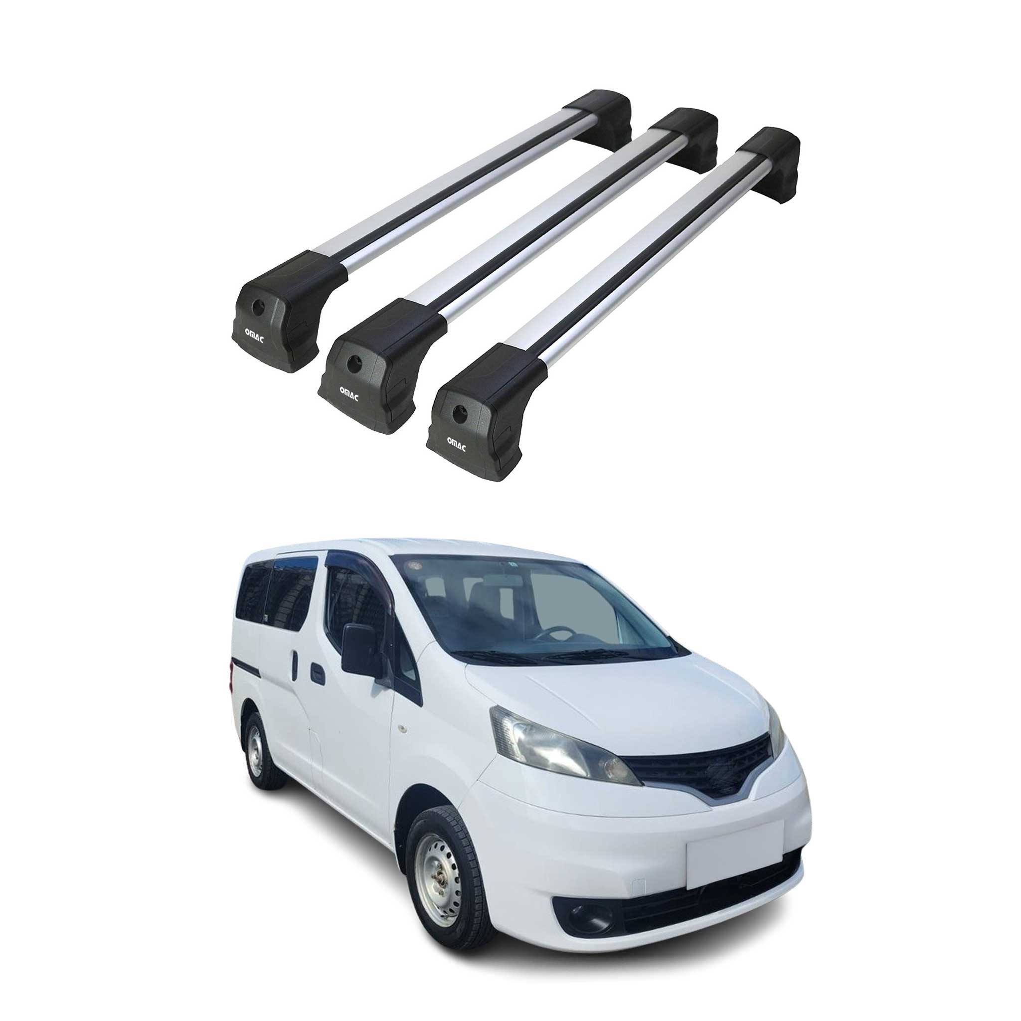 Omac Dachträger Querträger Kompatibel Mit Nissan Nv200 2009-2020 – 3 Stangen – Abschließbar – Aluminium Silber