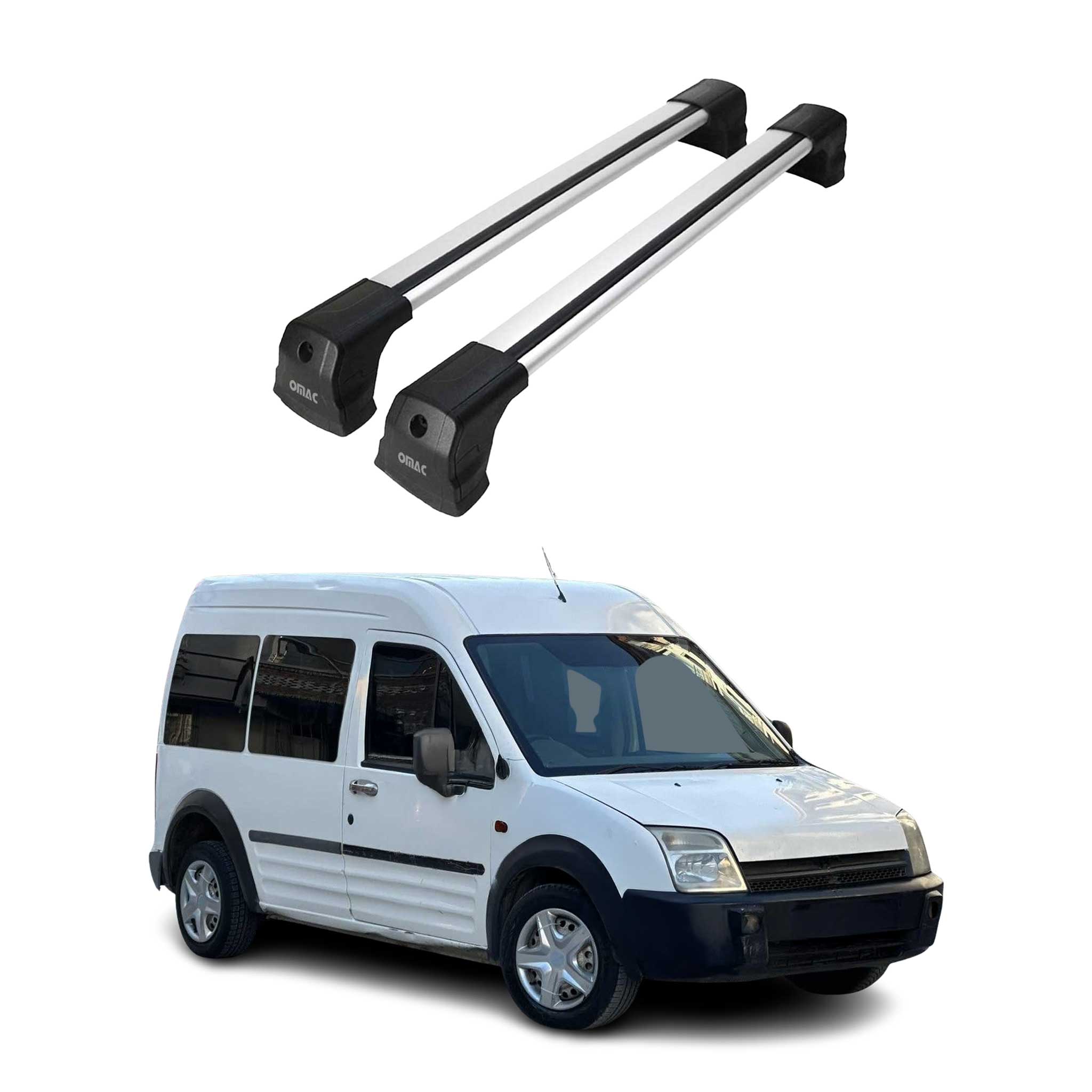 Omac Dachträger Querträger Kompatibel Mit Ford Transit Connect I 2003-2013 – 2 Stangen – Abschließbar – Aluminium Silber