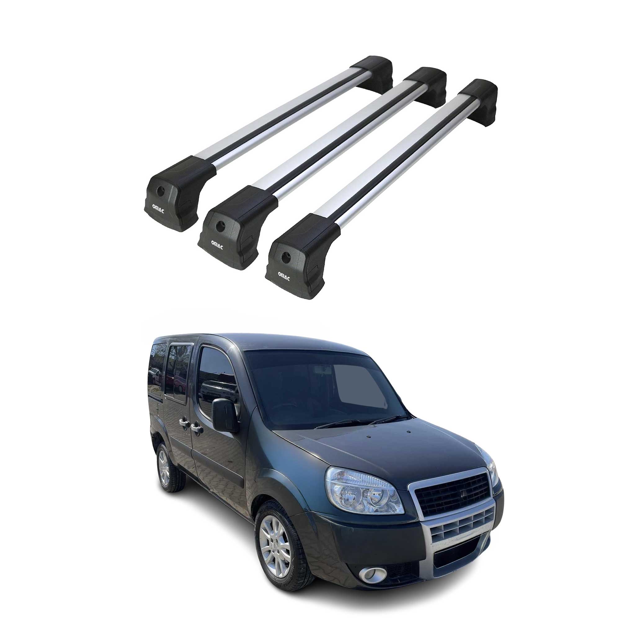 Omac Dachträger Querträger Kompatibel Mit Fiat Doblo I 2000-2010 – 3 Stangen – Abschließbar – Aluminium Silber