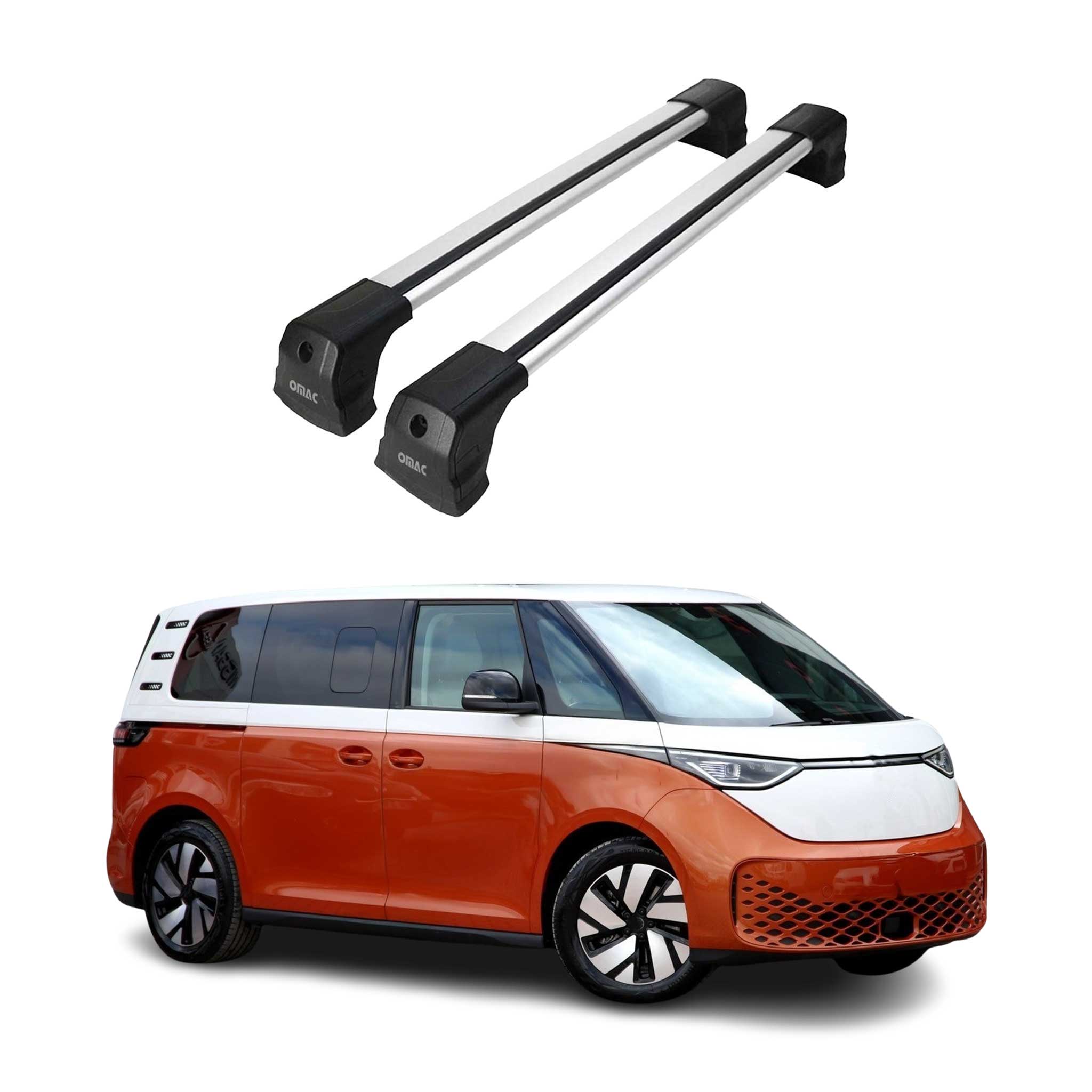 Omac Dachträger Querträger Kompatibel Mit Vw Id. Buzz 2022-2026 – 2 Stangen – Abschließbar – Aluminium Silber