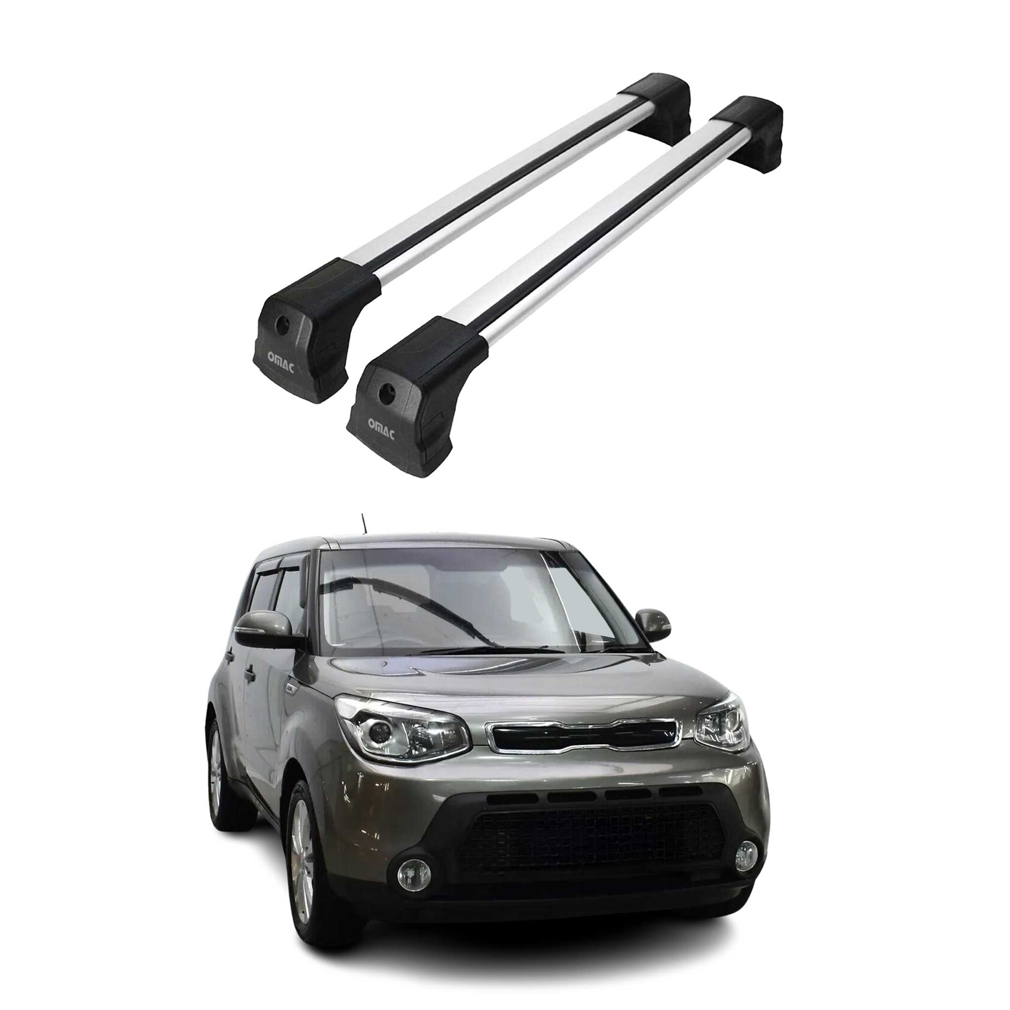 Omac Dachträger Querträger Kompatibel Mit Kia Soul Ii 2014-2019 – 2 Stangen – Abschließbar – Aluminium Silber