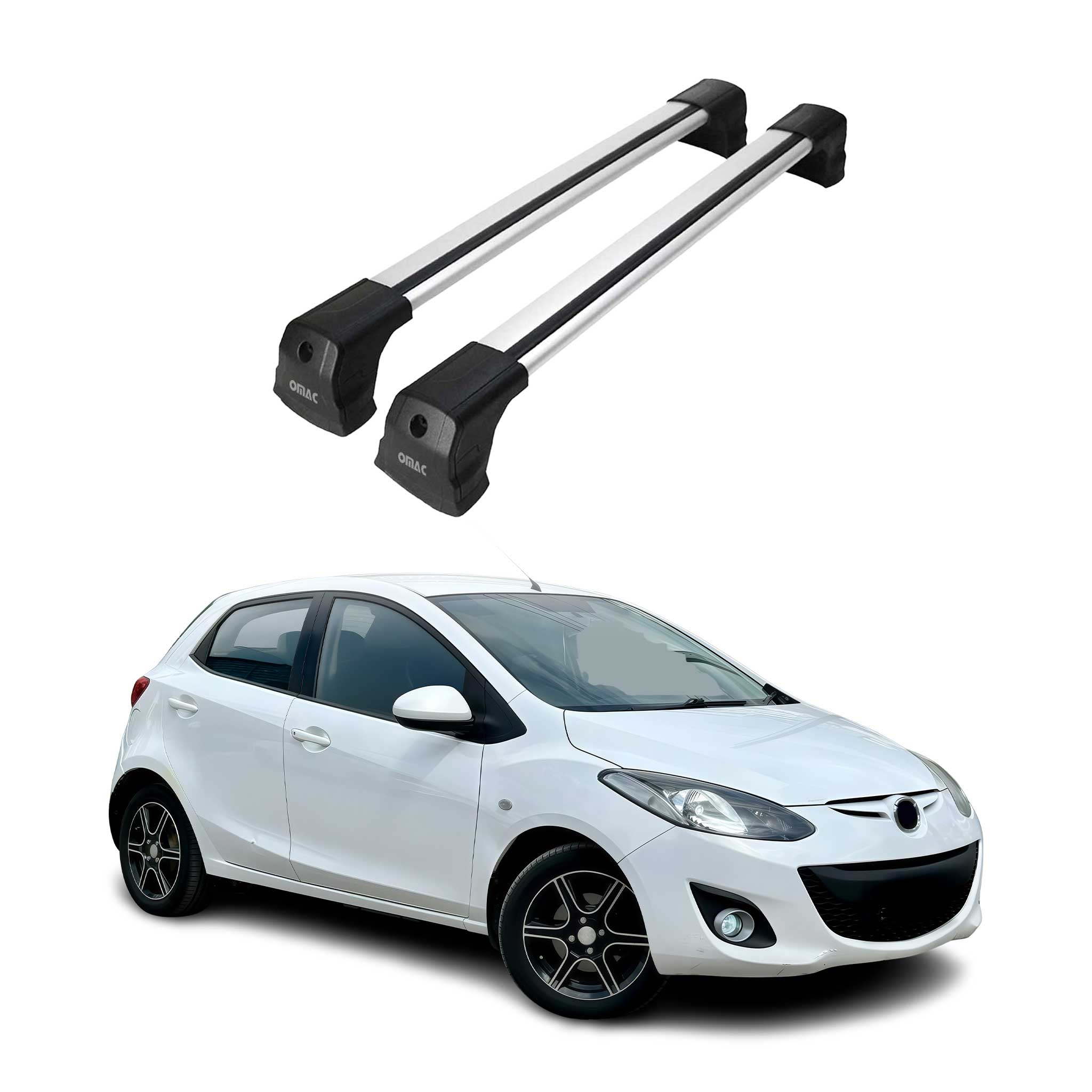 Omac Dachträger Querträger Kompatibel Mit Mazda2 Mk2 2007-2014 – 2 Stangen – Abschließbar – Aluminium Silber