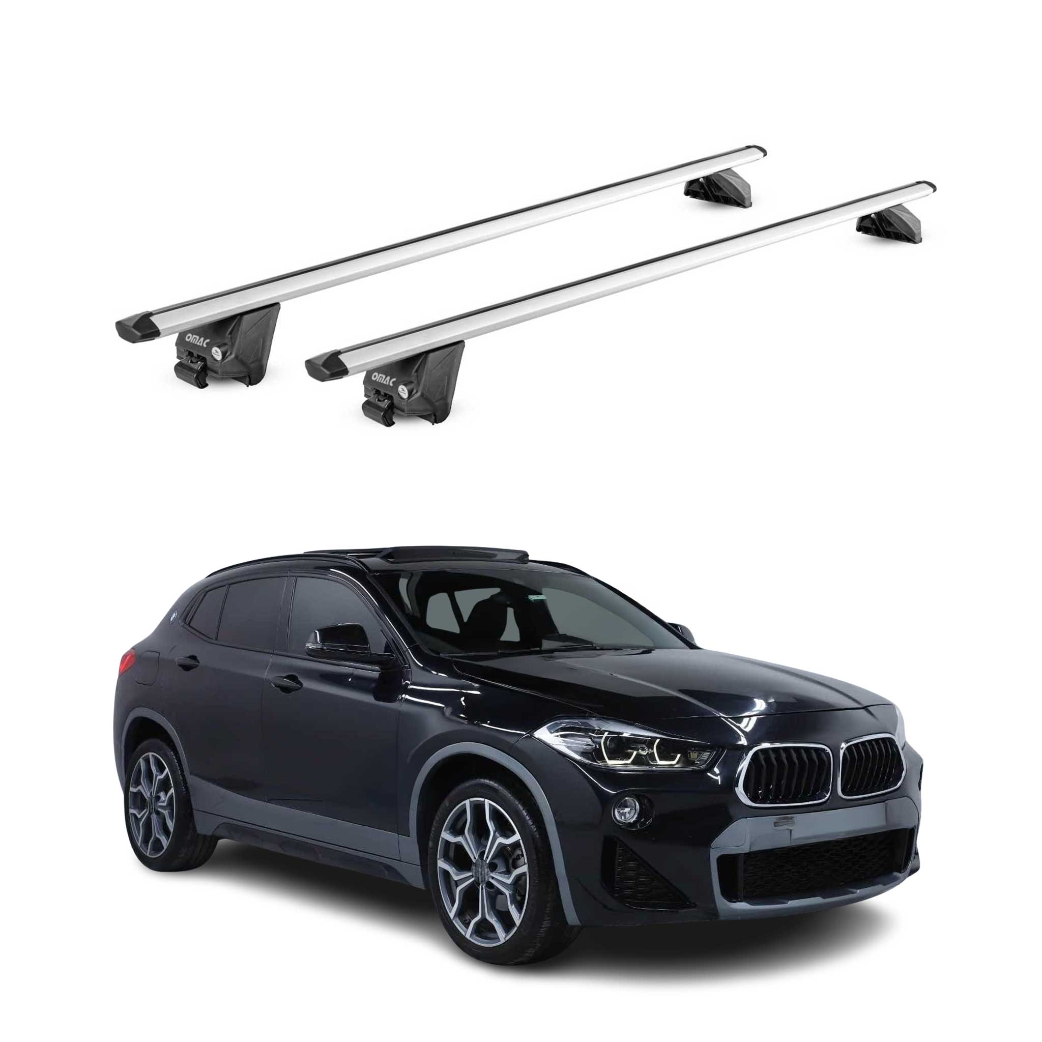Omac Dachträger Aluminium Tüv Geprüft Für Bmw X2 F39 2018-2023 – Für Integrierte Dachreling – T Nut – Max 100 Kg – 2 Schlösser Silber