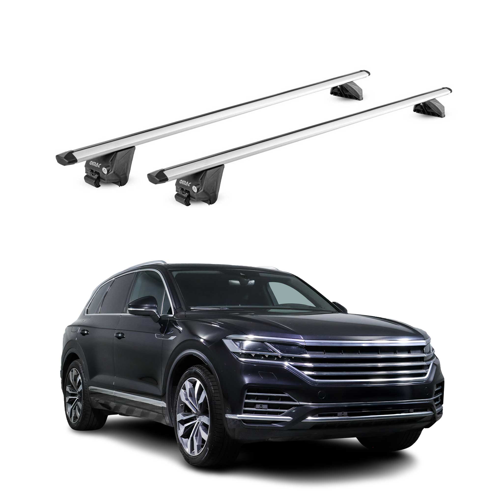 Omac Dachträger Aluminium Tüv Geprüft Für Vw Touareg Iii 2018-2024 Pre-fl – Für Integrierte Dachreling – T Nut – Max 100 Kg – 2 Schlösser Silber