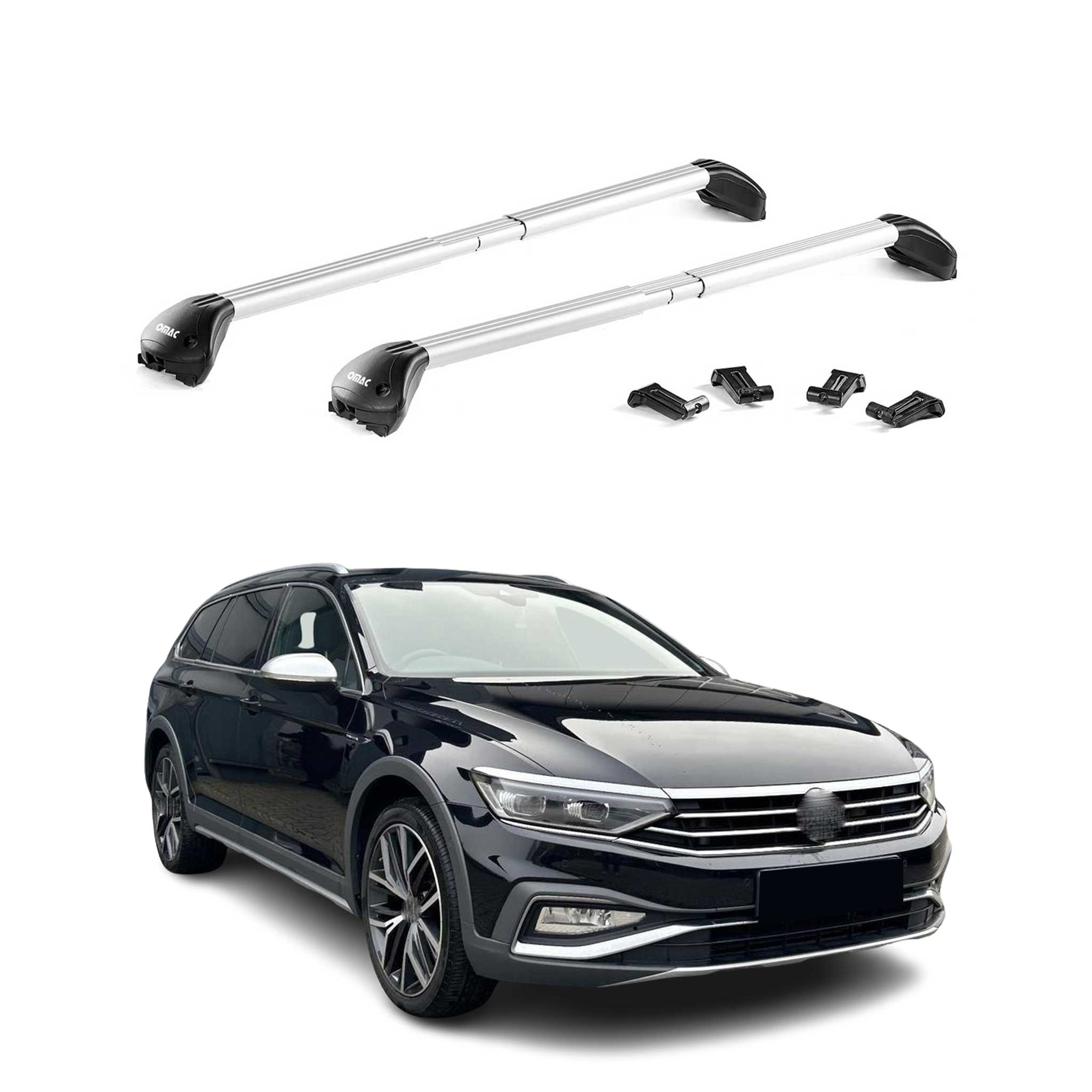 Omac Dachträger Querträger Tüv Geprüft Für Vw Passat B8 Alltrack 2014-2023 – Abschließbar (4 Schlösser) – Max 100 Kg – Robuste Befestigung Silber
