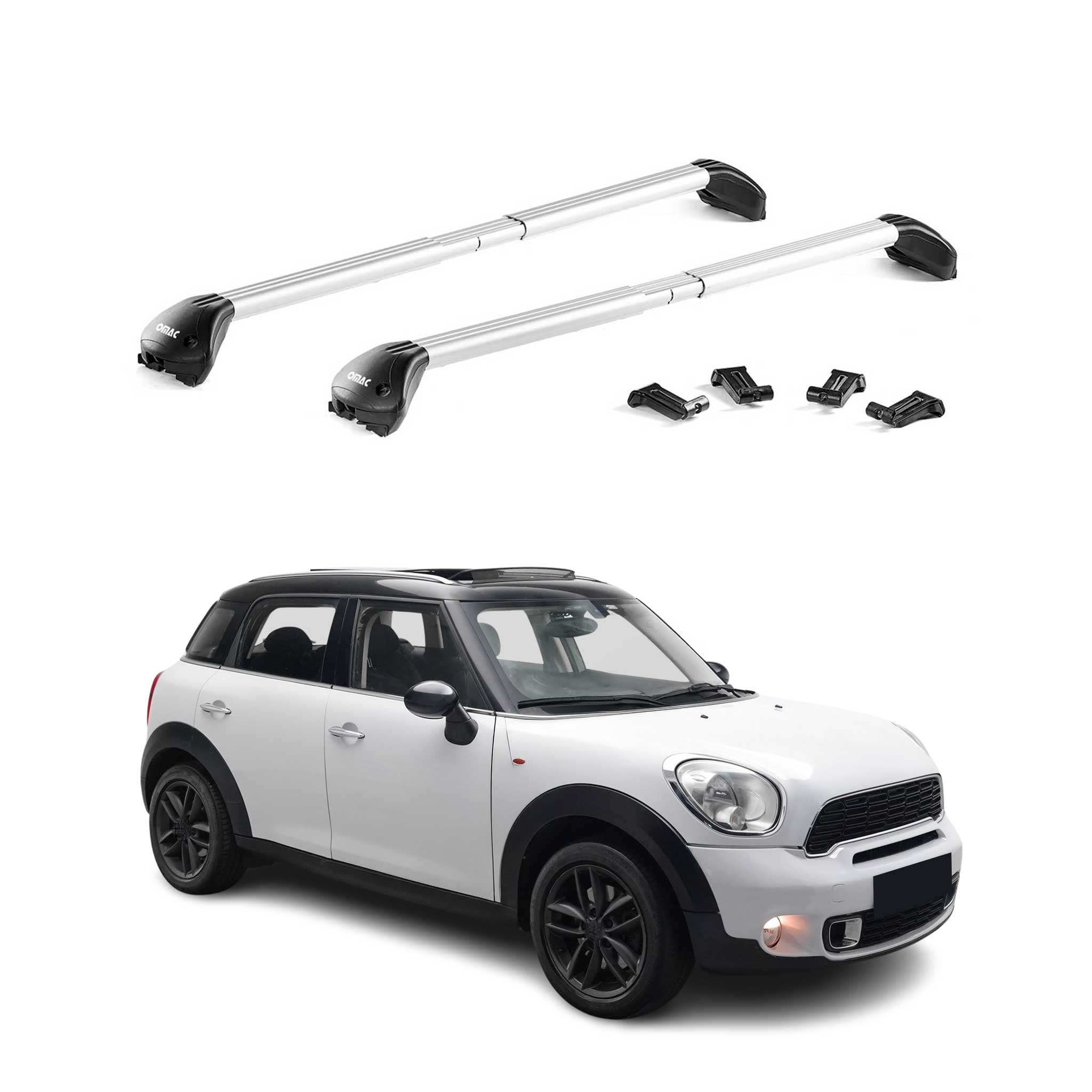 Omac Dachträger Querträger Tüv Geprüft Für Mini Countryman R60 F60 2010-2023 – Abschließbar (4 Schlösser) – Max 100 Kg – Robuste Befestigung Silber