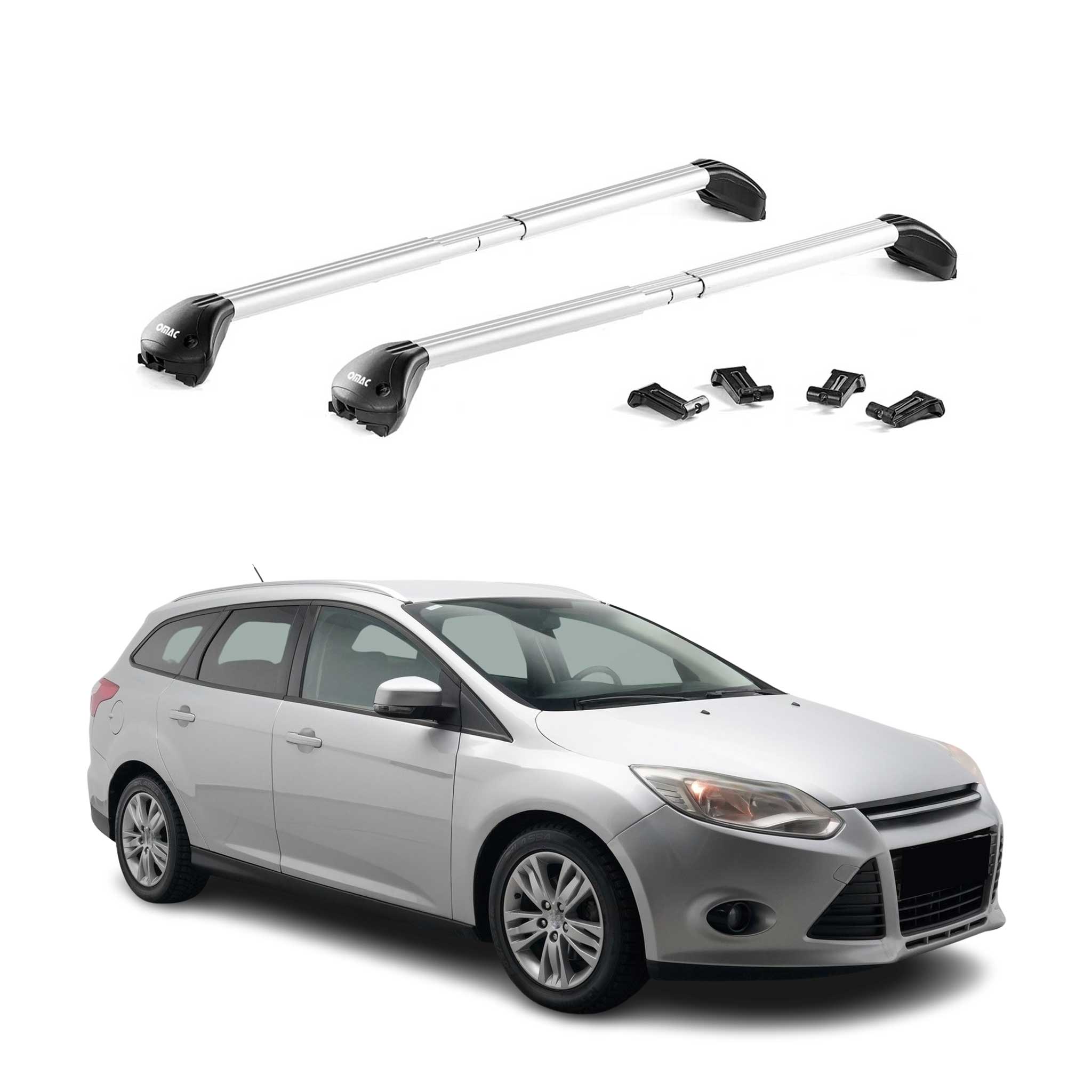 Omac Dachträger Querträger Tüv Geprüft Für Ford Focus Iii Turnier 2011-2018 – Abschließbar (4 Schlösser) – Max 100 Kg – Robuste Befestigung Silber