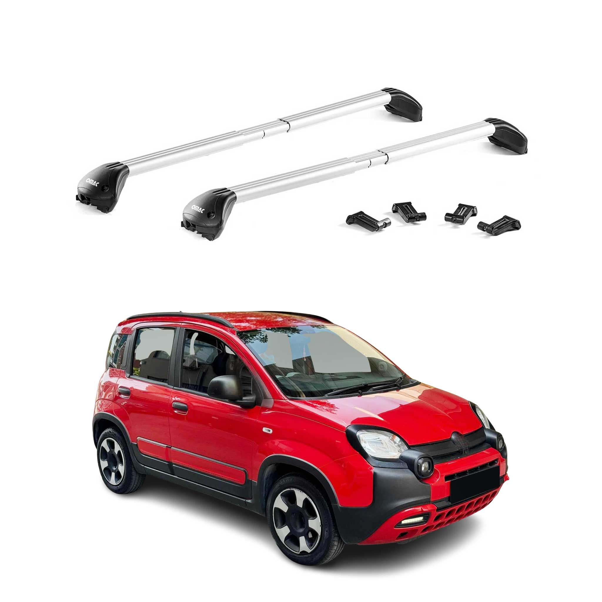Omac Dachträger Querträger Tüv Geprüft Für Fiat Panda Iii City Cross 2012-2026 – Abschließbar (4 Schlösser) – Max 100 Kg – Robuste Befestigung Silber