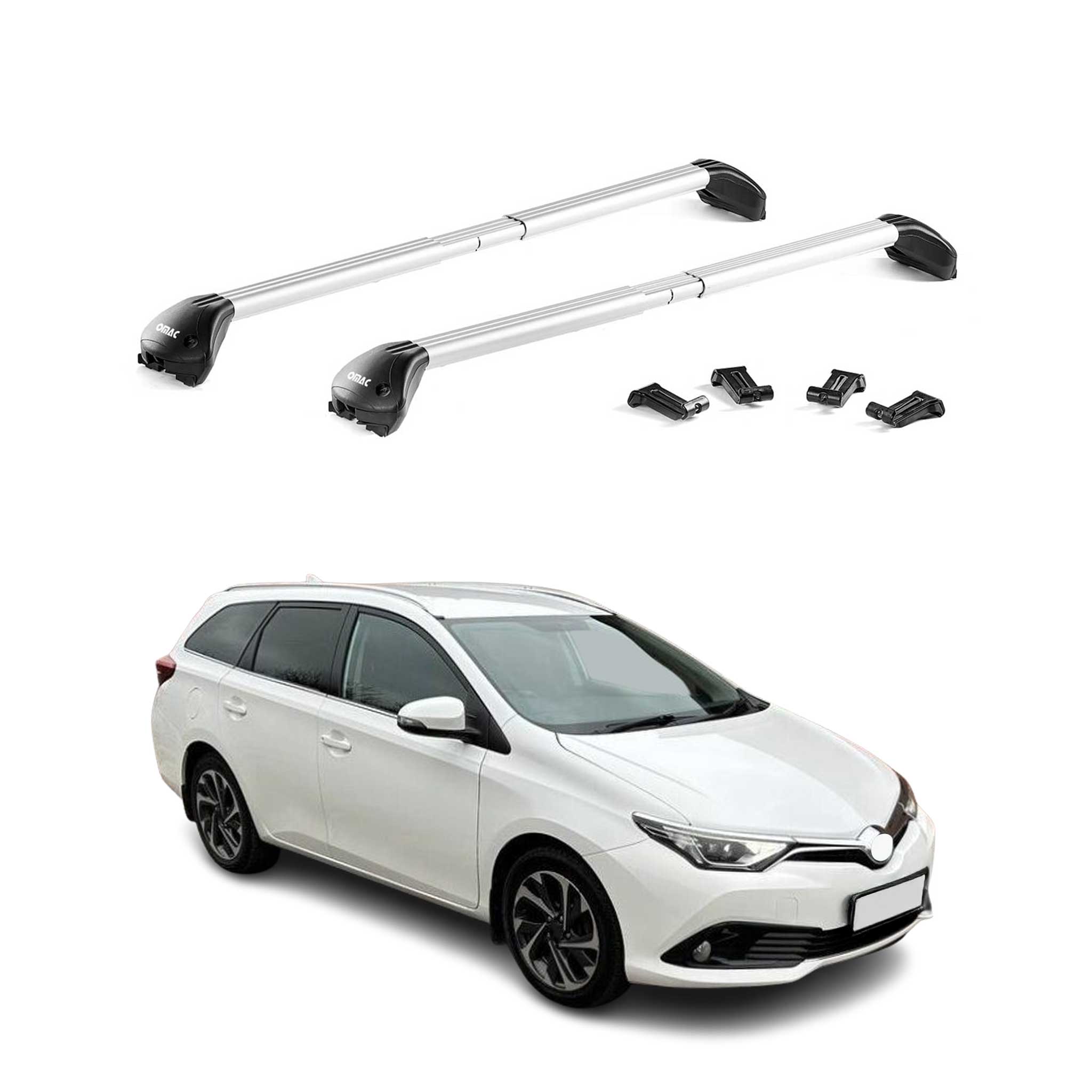 Omac Dachträger Querträger Tüv Geprüft Für Toyota Auris Ii Kombi 2012-2018 – Abschließbar (4 Schlösser) – Max 100 Kg – Robuste Befestigung Silber
