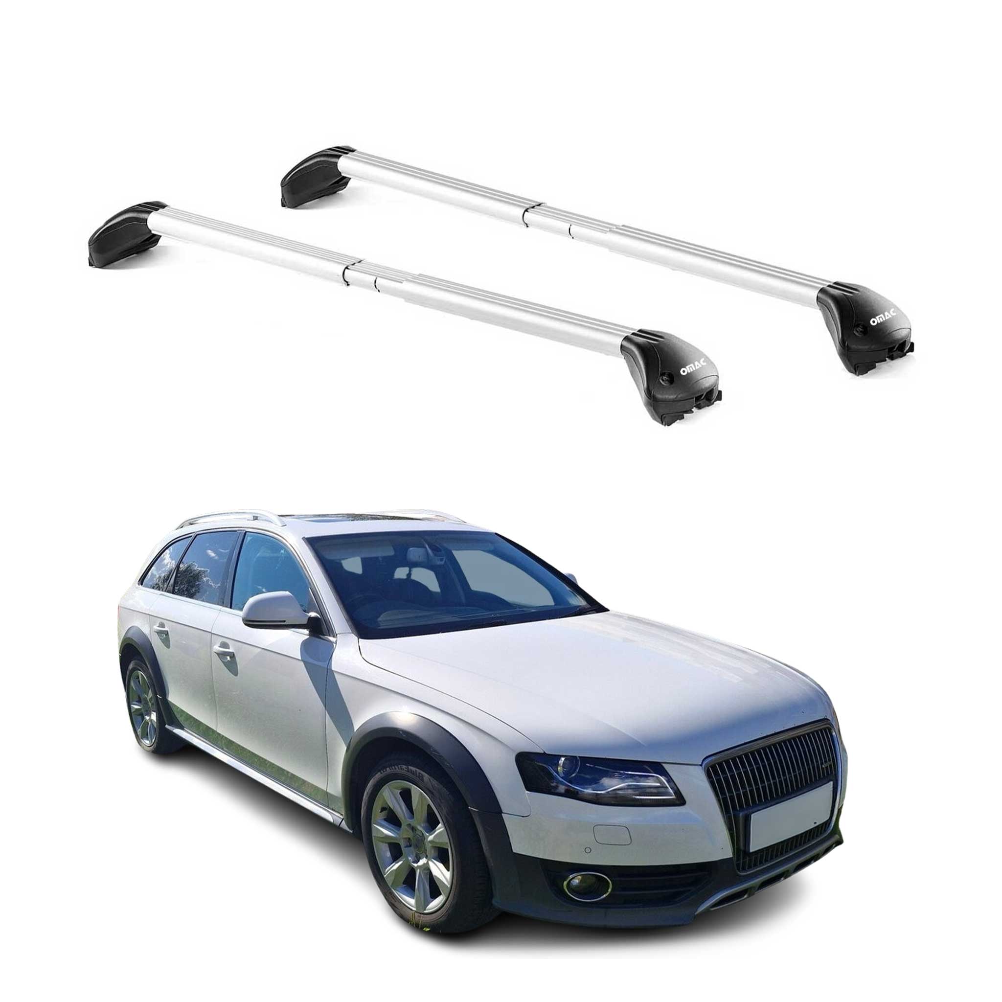 Omac Dachträger Querträger Tüv Geprüft Für Audi A4 B8 Allroad 2009-2016 – Abschließbar (4 Schlösser) – Max 100 Kg – Edelstahlband + Gummischutz Silber