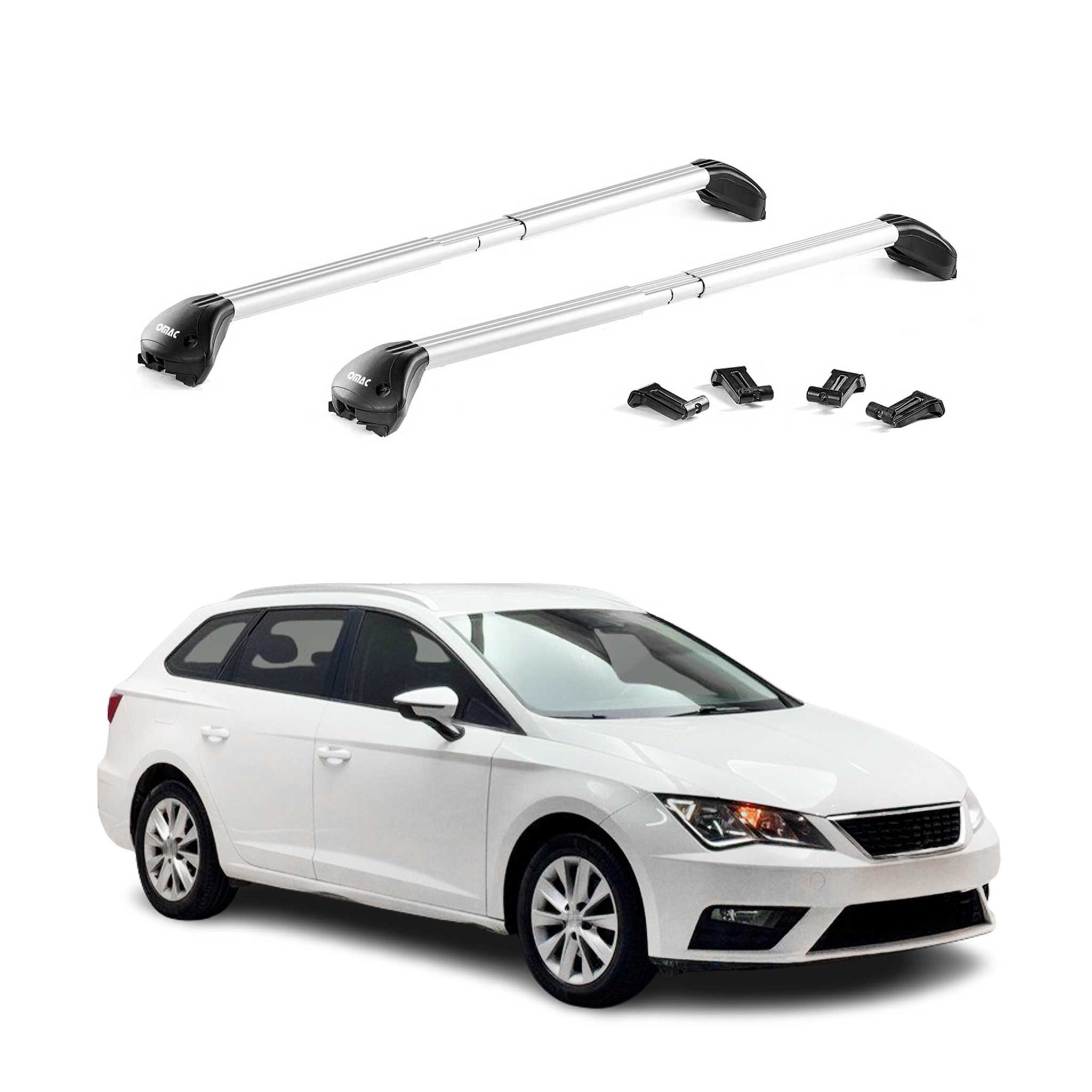 Omac Dachträger Querträger Tüv Geprüft Für Seat Leon Iii Iv Kombi 2012-2026 – Abschließbar (4 Schlösser) – Max 100 Kg – Robuste Befestigung Silber