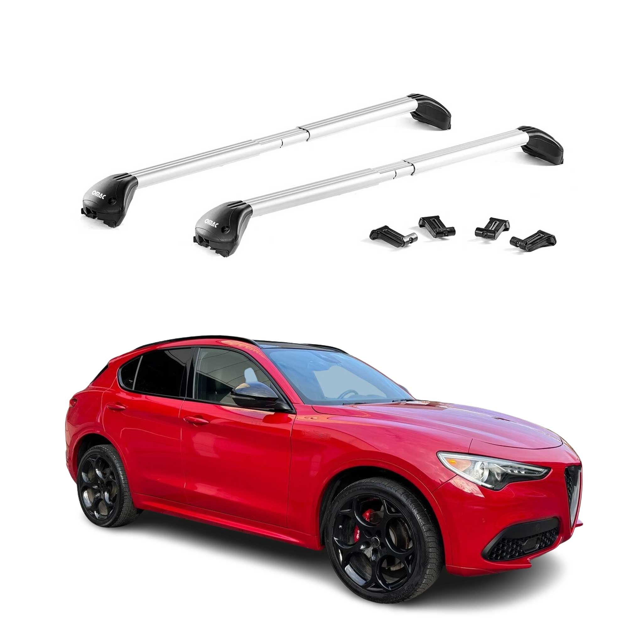 Omac Dachträger Querträger Tüv Geprüft Für Alfa Romeo Stelvio 2017-2026 – Abschließbar (4 Schlösser) – Max 100 Kg – Robuste Befestigung Silber
