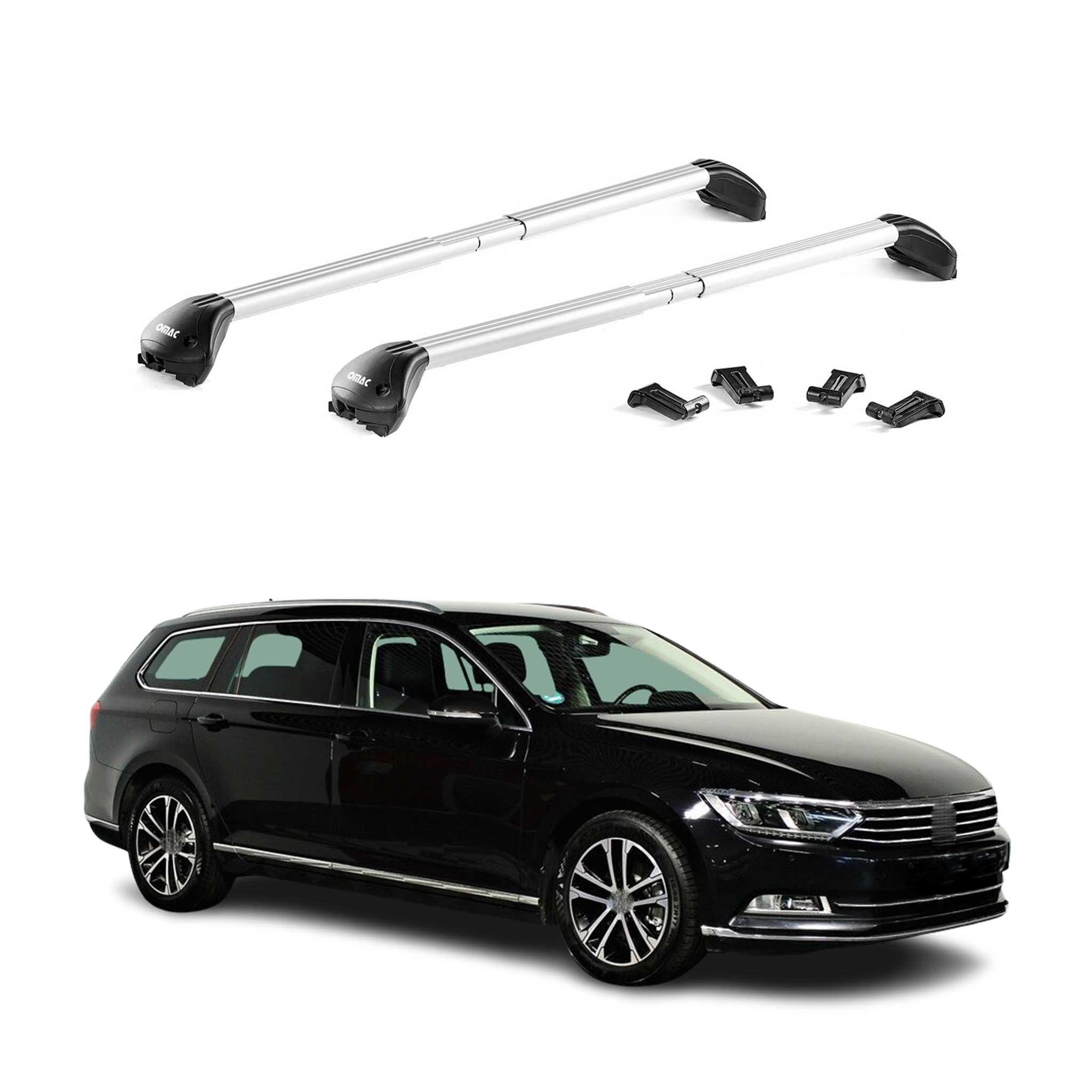 Omac Dachträger Querträger Tüv Geprüft Für Vw Passat B8 Variant 2014-2023 – Abschließbar (4 Schlösser) – Max 100 Kg – Robuste Befestigung Silber