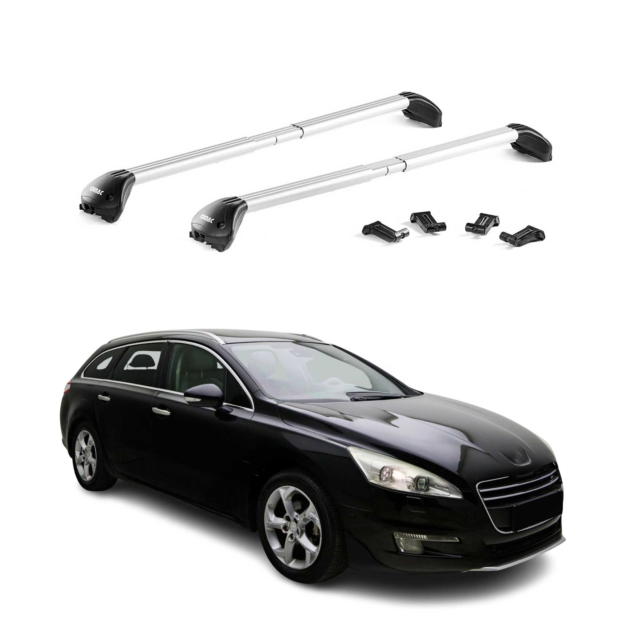 Omac Dachträger Querträger Tüv Geprüft Für Peugeot 508 I Kombi 2011-2018 – Abschließbar (4 Schlösser) – Max 100 Kg – Robuste Befestigung Silber
