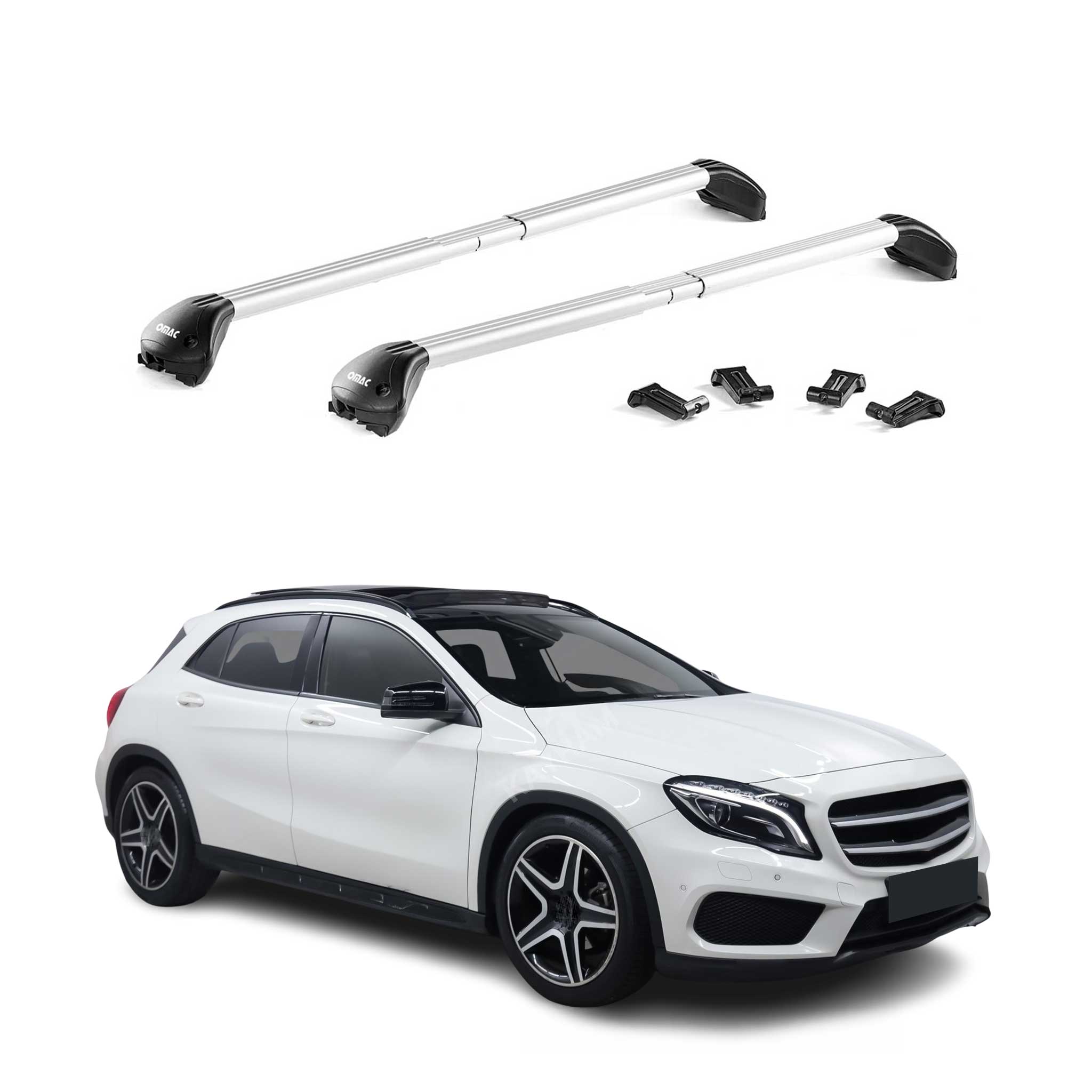 Omac Dachträger Querträger Tüv Geprüft Für Mercedes Gla X156 2014-2020 – Abschließbar (4 Schlösser) – Max 100 Kg – Robuste Befestigung Silber