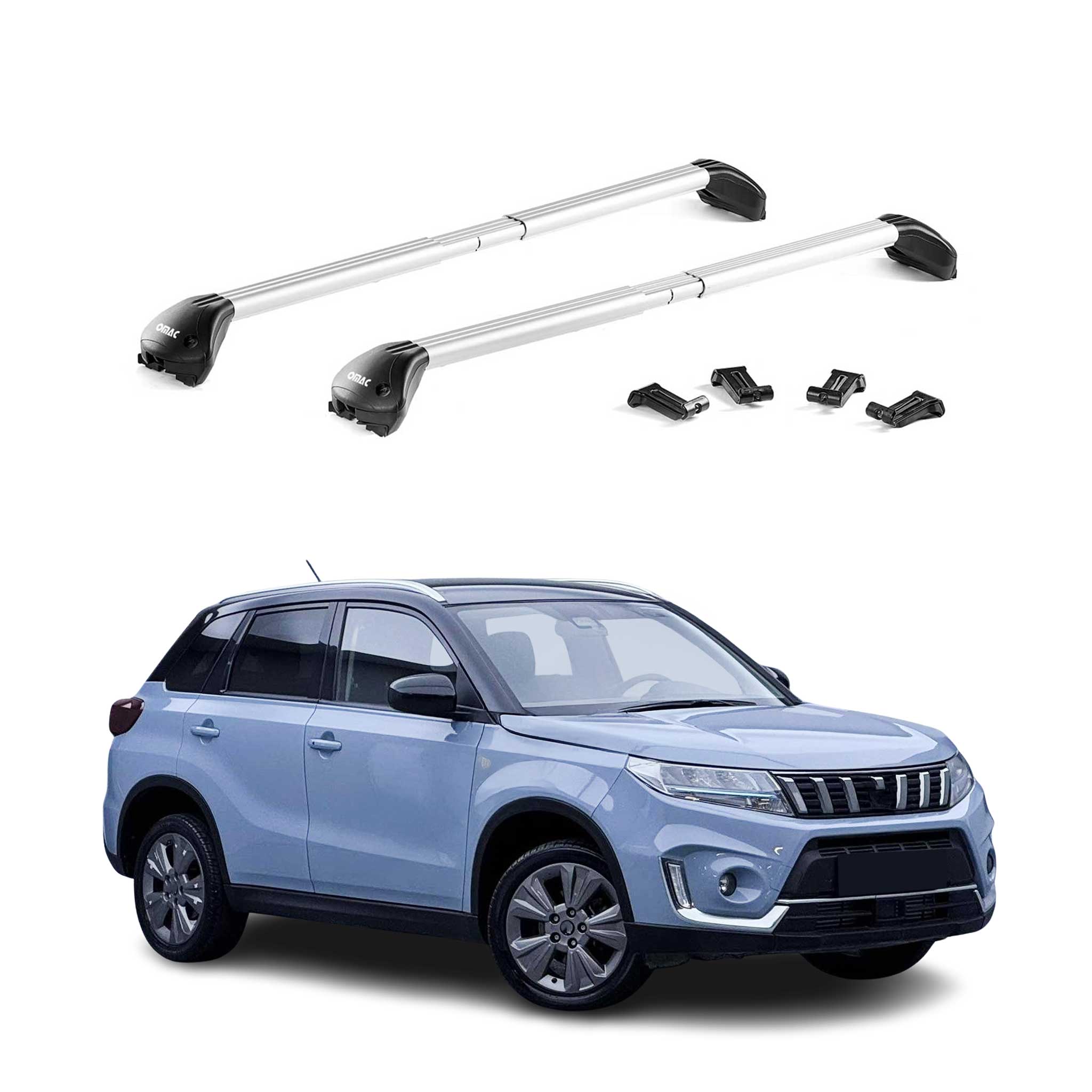 Omac Dachträger Querträger Tüv Geprüft Für Suzuki Vitara Iv 2015-2026 – Abschließbar (4 Schlösser) – Max 100 Kg – Robuste Befestigung Silber