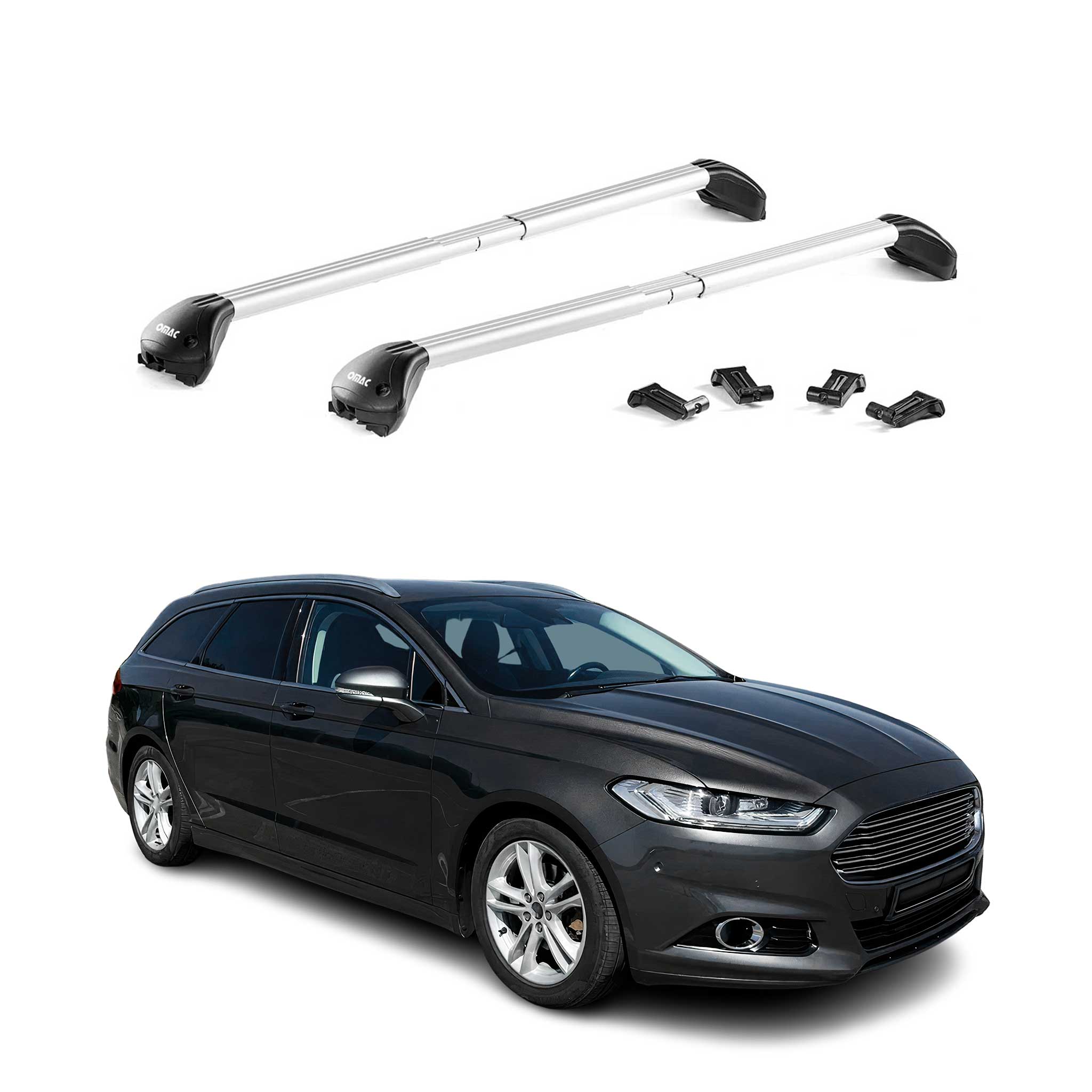 Omac Dachträger Querträger Tüv Geprüft Für Ford Mondeo Iv Kombi 2014-2022 – Abschließbar (4 Schlösser) – Max 100 Kg – Robuste Befestigung Silber
