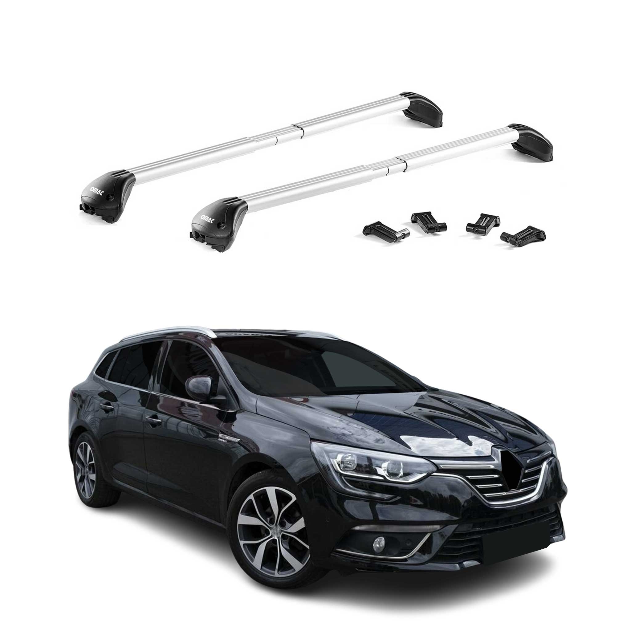 Omac Dachträger Querträger Tüv Geprüft Für Renault Megane Iv Grandtour 2016-2022 – Abschließbar (4 Schlösser) – Max 100 Kg – Robuste Befestigung Silber