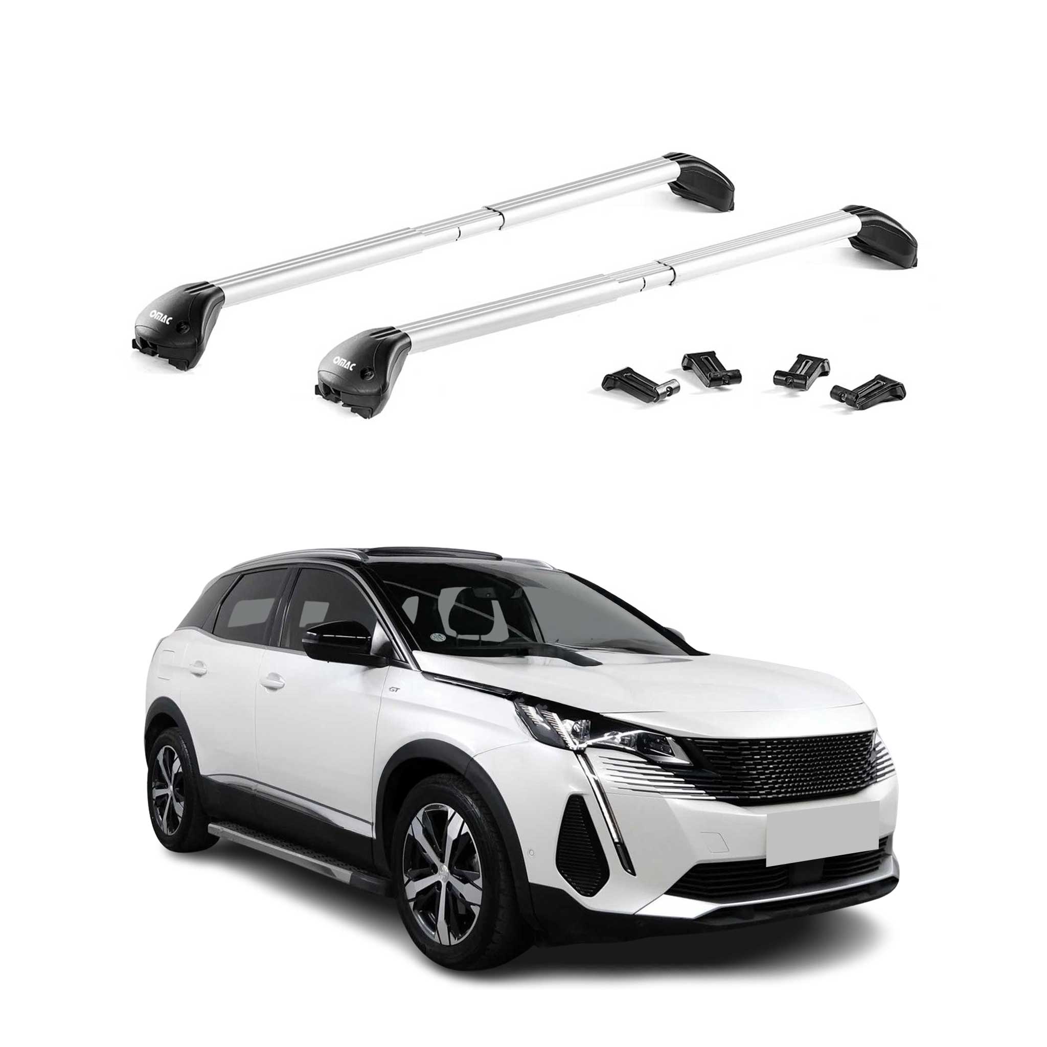 Omac Dachträger Querträger Tüv Geprüft Für Peugeot 3008 Ii 2016-2024 – Abschließbar (4 Schlösser) – Max 100 Kg – Robuste Befestigung Silber