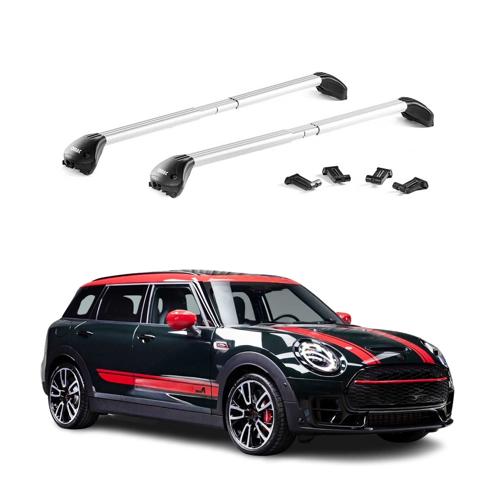 Omac Dachträger Querträger Tüv Geprüft Für Mini Clubman Mk2 F54 2015-2024 – Abschließbar (4 Schlösser) – Max 100 Kg – Robuste Befestigung Silber