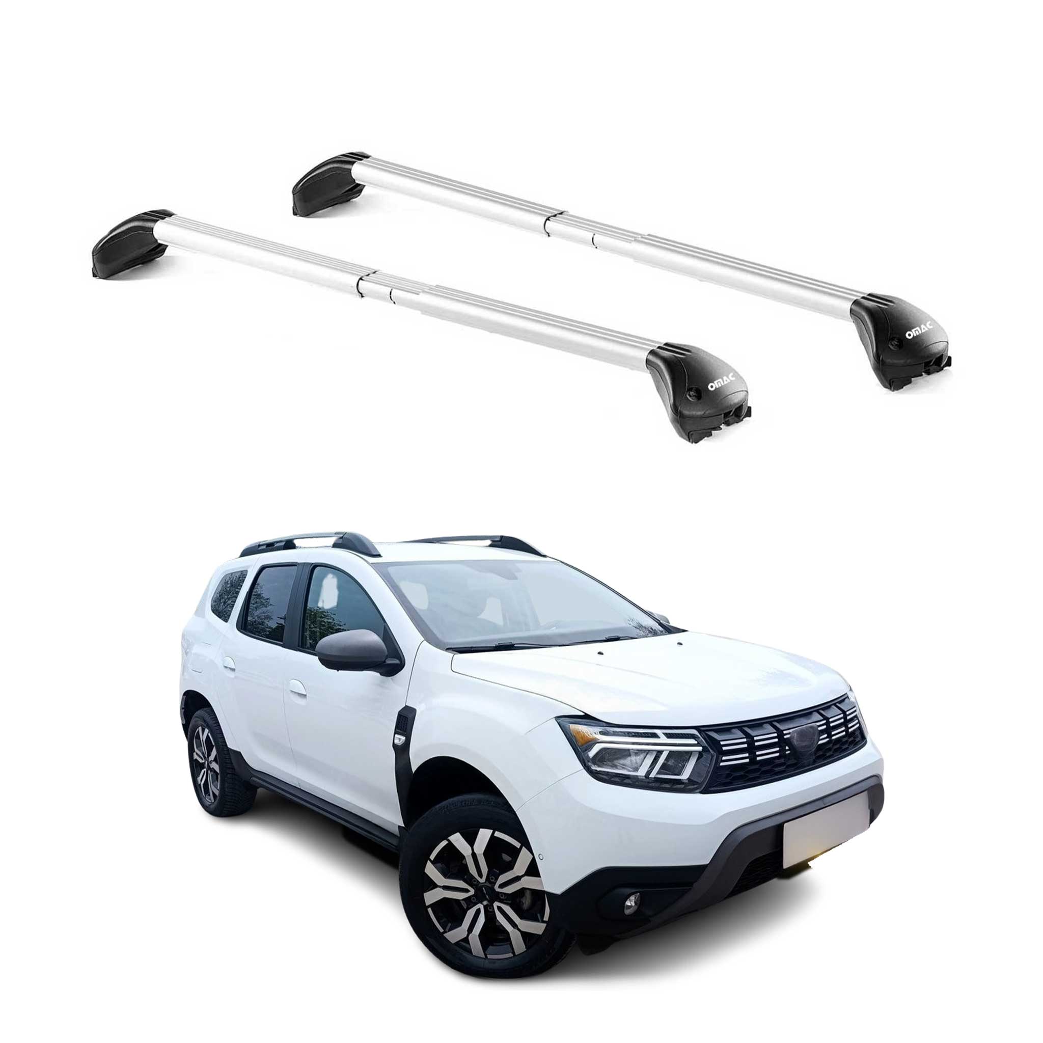 Omac Dachträger Querträger Tüv Geprüft Für Dacia Duster Mk3 2024-2026 – Abschließbar (4 Schlösser) – Max 100 Kg – Edelstahlband + Gummischutz Silber