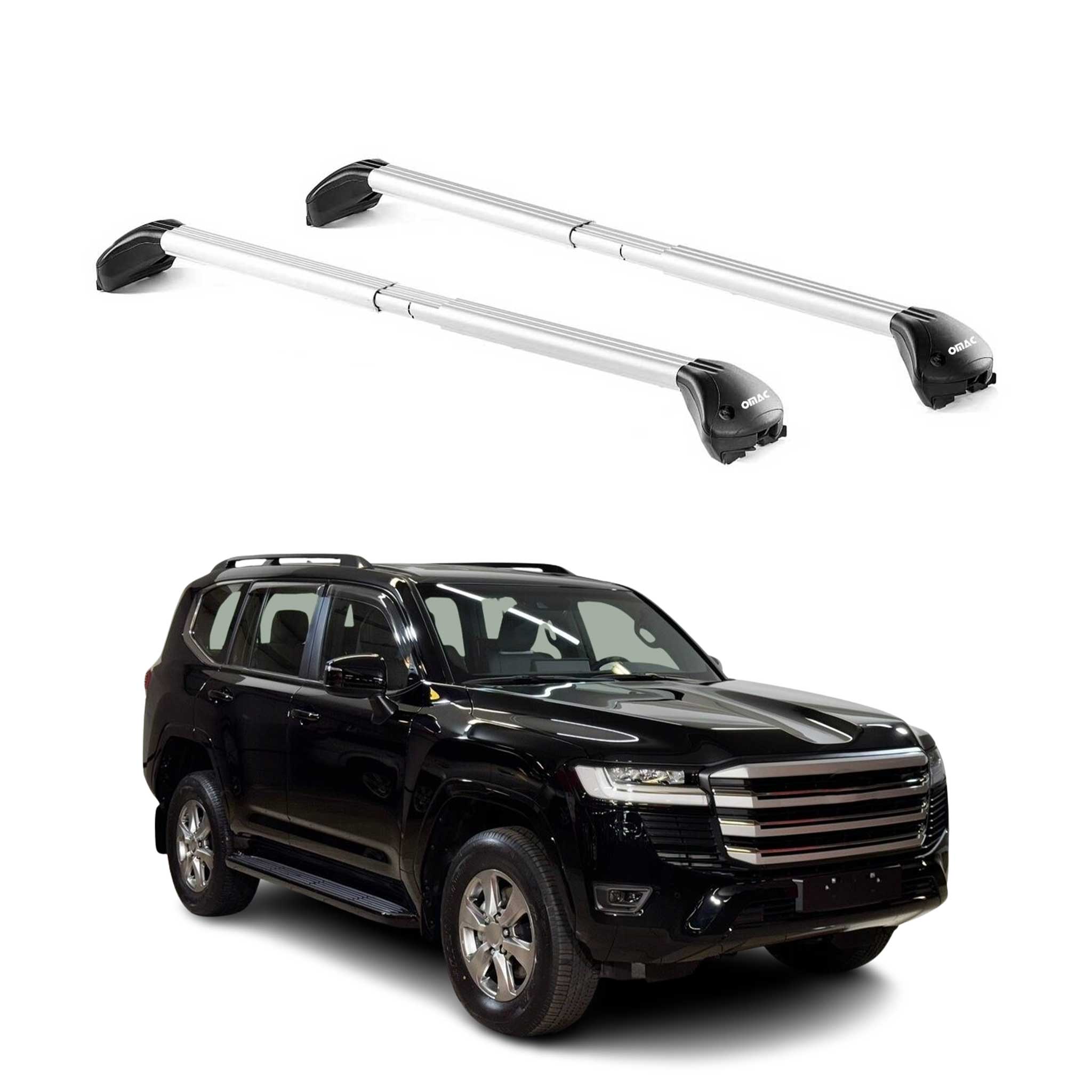 Omac Dachträger Querträger Tüv Geprüft Für Toyota Land Cruiser J250 2024-2026 – Abschließbar (4 Schlösser) – Max 100 Kg – Edelstahlband + Gummischutz Silber