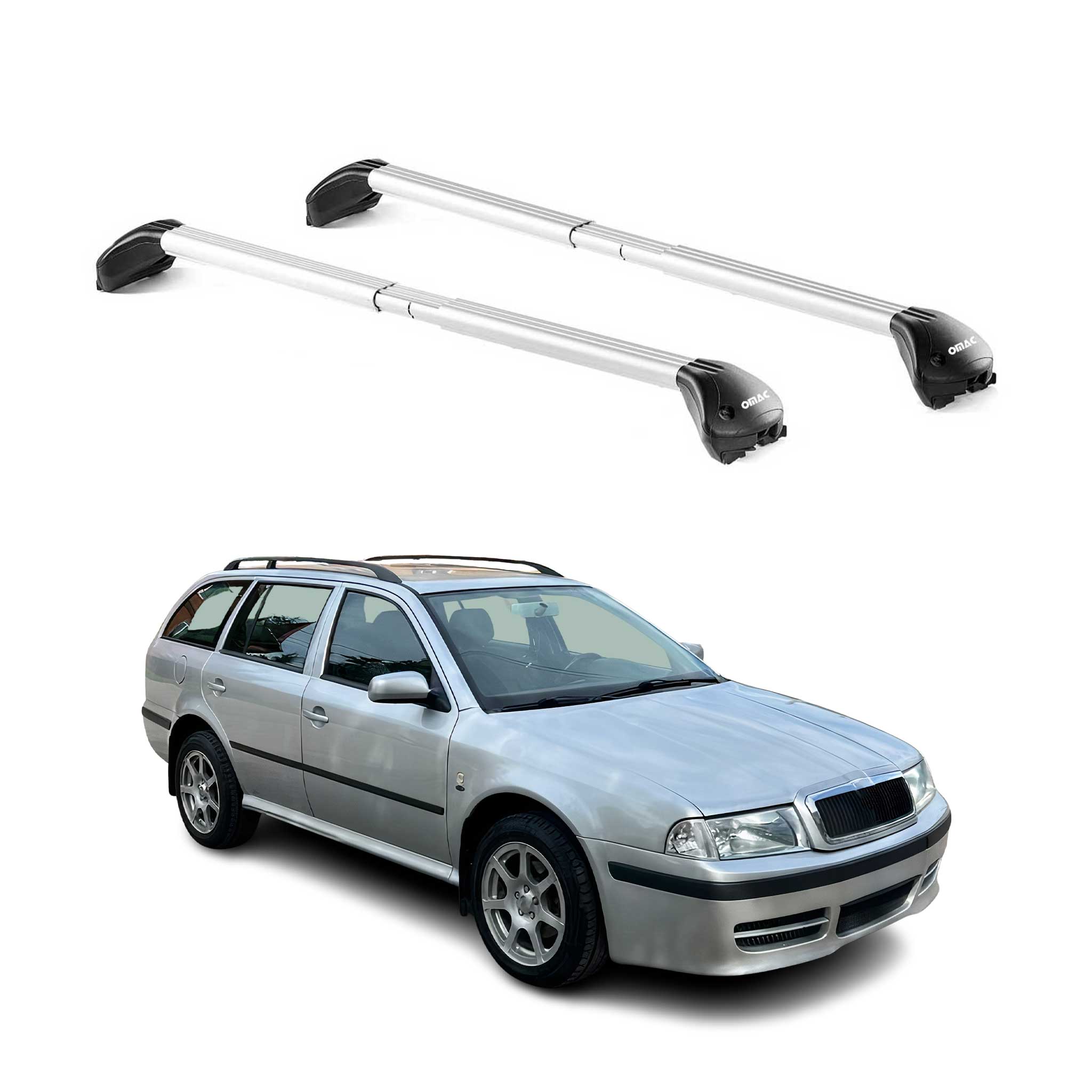 Omac Dachträger Querträger Tüv Geprüft Für Skoda Octavia Kombi 1996-2020 – Abschließbar (4 Schlösser) – Max 100 Kg – Edelstahlband + Gummischutz Silber
