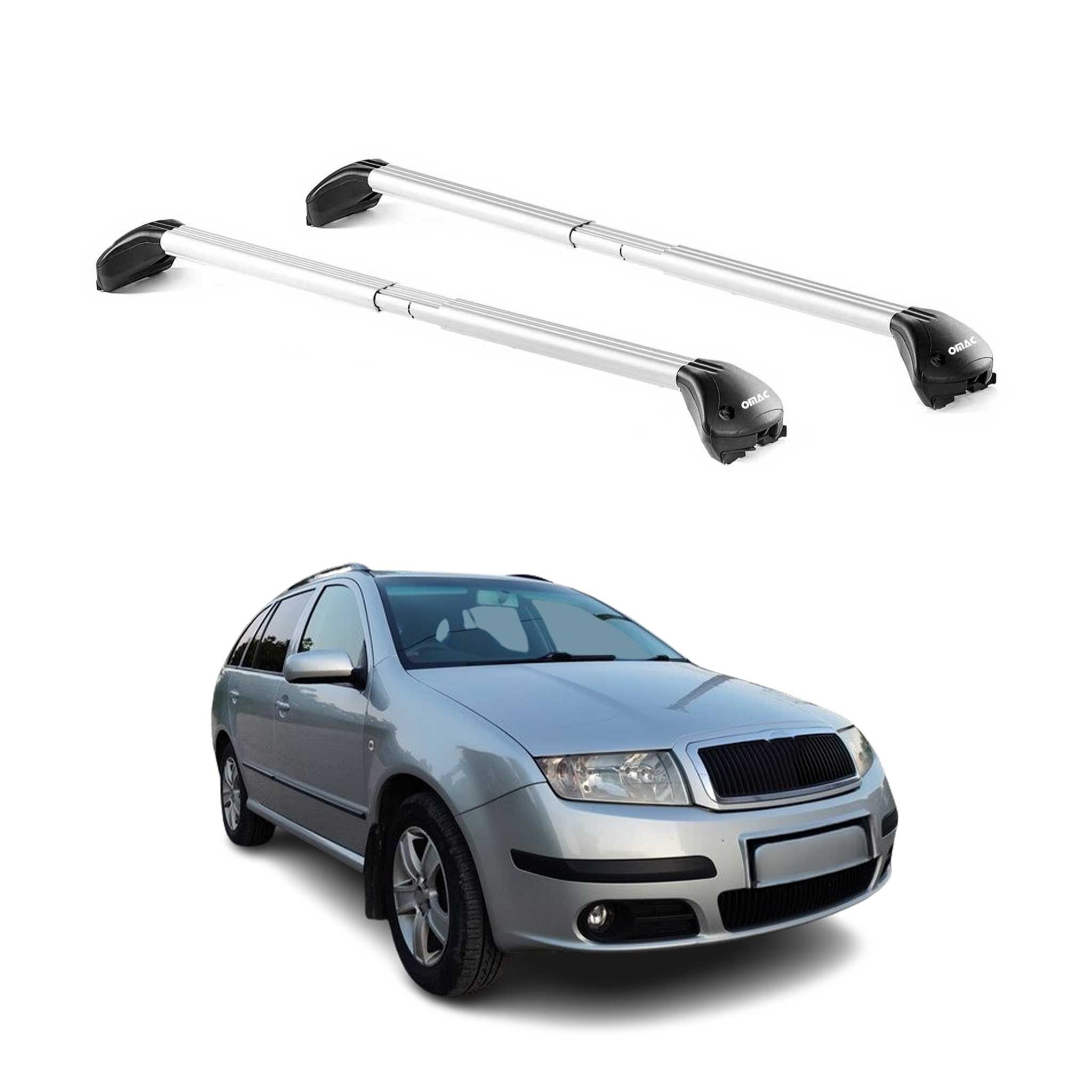 Omac Dachträger Querträger Tüv Geprüft Für Skoda Fabia Kombi 1999-2021 – Abschließbar (4 Schlösser) – Max 100 Kg – Edelstahlband + Gummischutz Silber