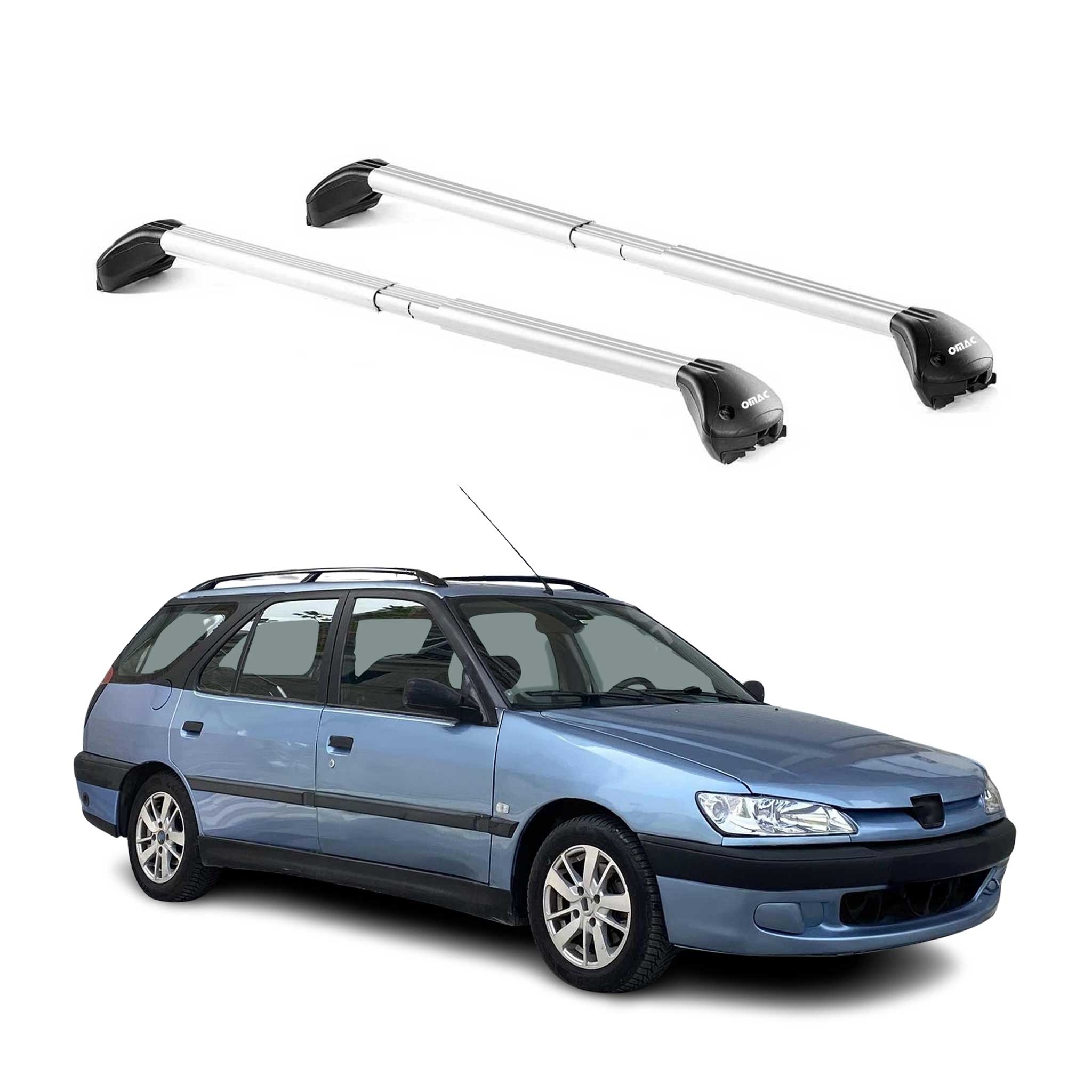 Omac Dachträger Querträger Tüv Geprüft Für Peugeot 206 Kombi 2001-2009 – Abschließbar (4 Schlösser) – Max 100 Kg – Edelstahlband + Gummischutz Silber