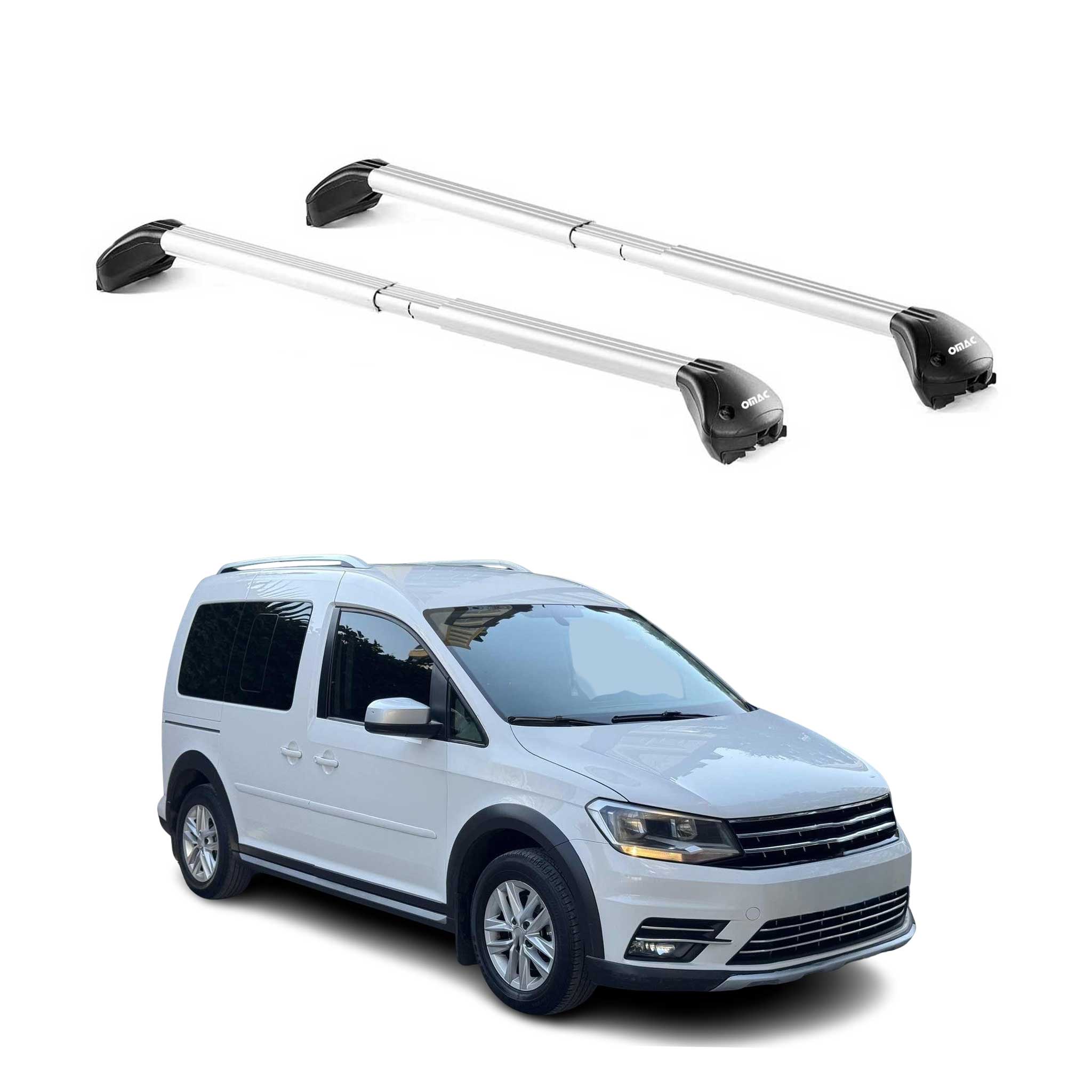 Omac Dachträger Querträger Tüv Geprüft Für Vw Caddy Alltrack 2016-2020 – Abschließbar (4 Schlösser) – Max 100 Kg – Edelstahlband + Gummischutz Silber