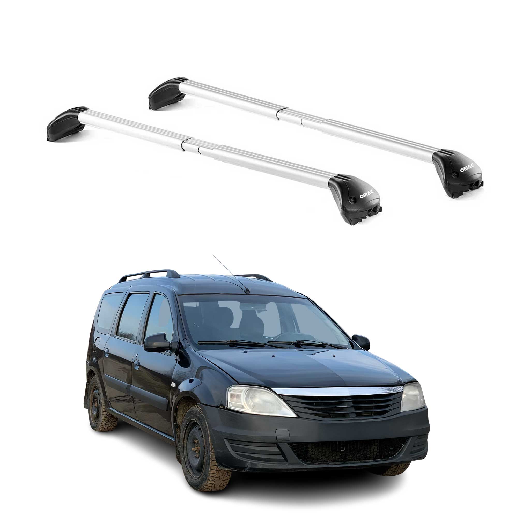 Omac Dachträger Querträger Tüv Geprüft Für Dacia Logan Kombi 2007-2013 5 Tür – Abschließbar (4 Schlösser) – Max 100 Kg – Edelstahlband + Gummischutz Silber