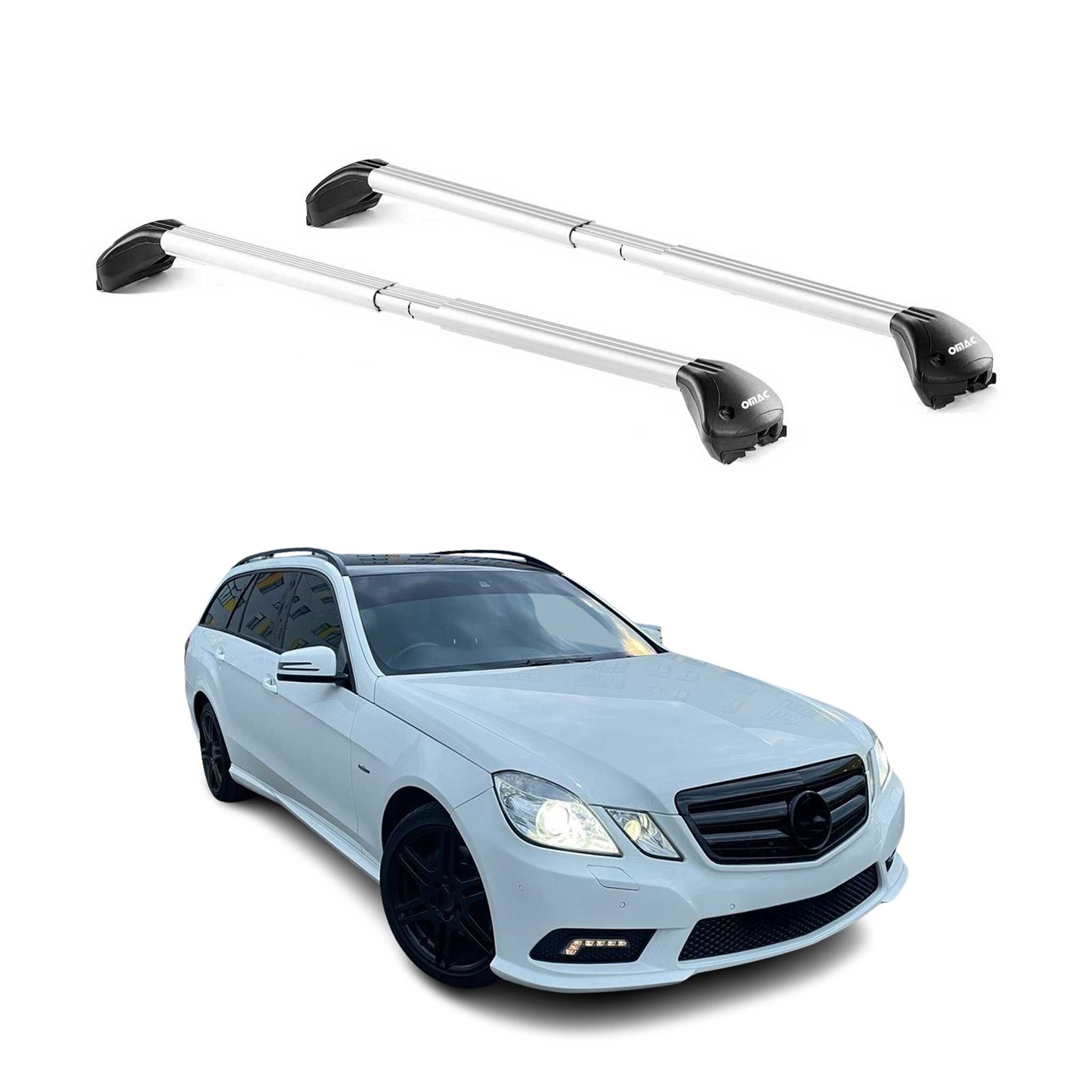 Omac Dachträger Querträger Tüv Geprüft Für Mercedes E Klasse S212 Kombi 2010-2016 – Abschließbar (4 Schlösser) – Max 100 Kg – Edelstahlband + Gummischutz Silber