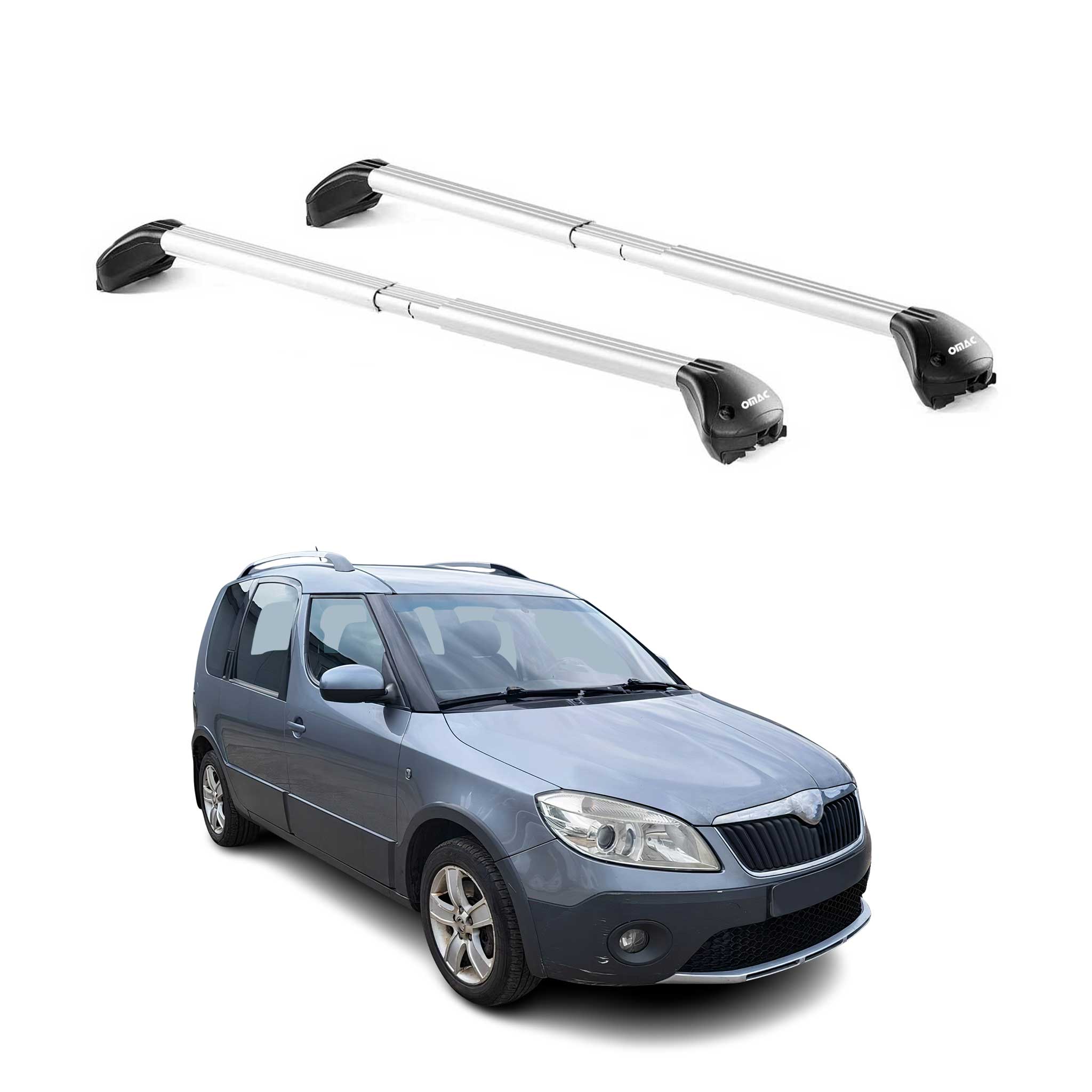 Omac Dachträger Querträger Tüv Geprüft Für Skoda Roomster / Praktik / Scout 2006-2015 – Abschließbar (4 Schlösser) – Max 100 Kg – Edelstahlband + Gummischutz Silber